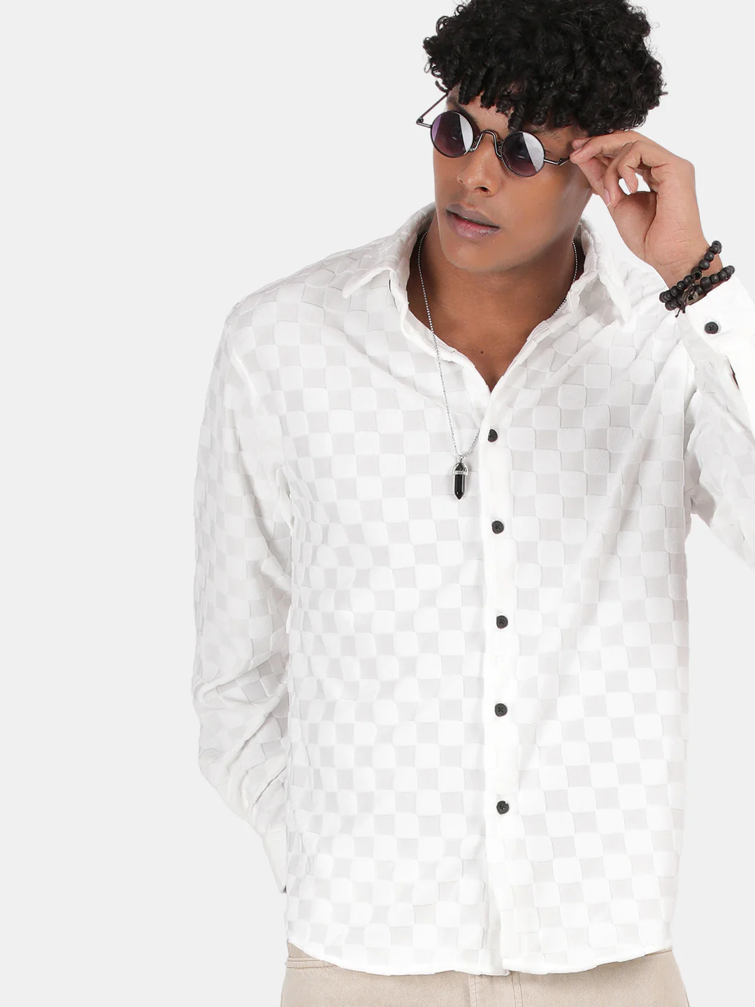 Men White Slim Fit Spread Collar Full Sleeve Casual Shirt - Image 6