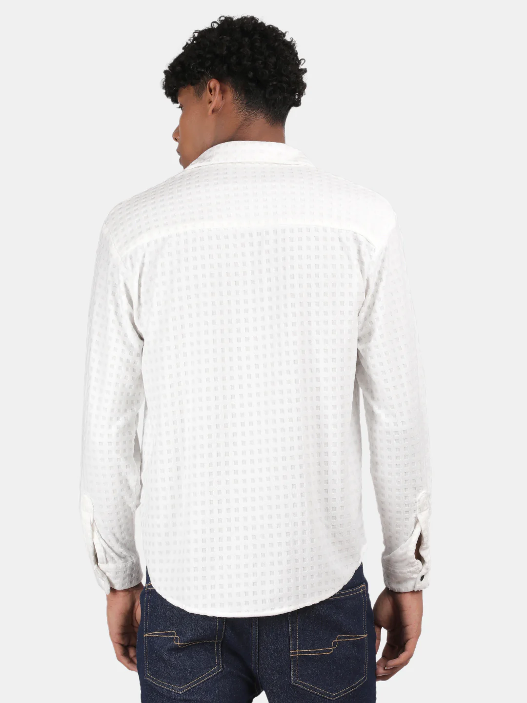 Men white Slim Fit Spread Collar Full Sleeve Casual Shirt - Image 3