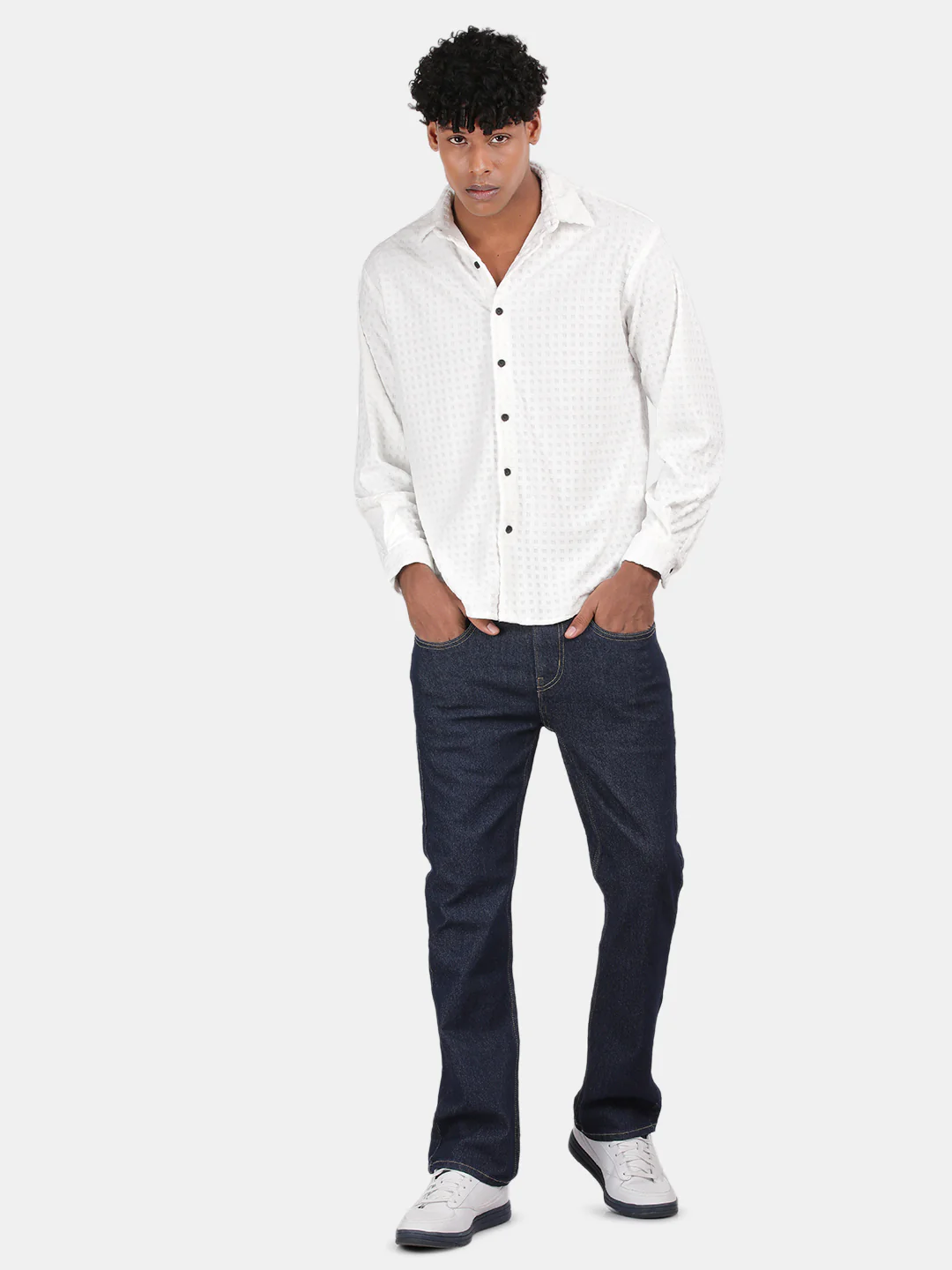 Men white Slim Fit Spread Collar Full Sleeve Casual Shirt - Image 5