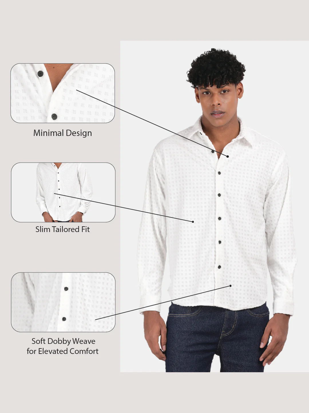 Men white Slim Fit Spread Collar Full Sleeve Casual Shirt - Image 6