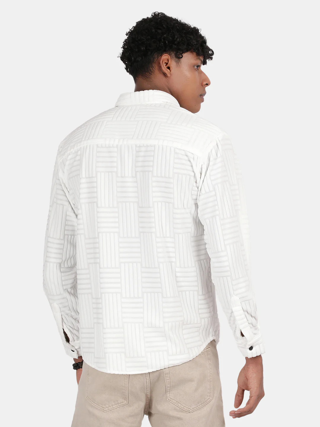 Men White Slim Fit Spread Collar Full Sleeve Casual Shirt - Image 2