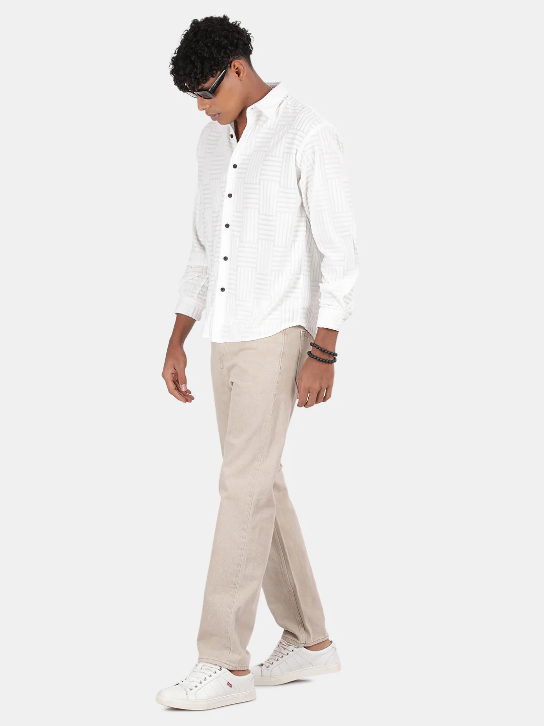 Men White Slim Fit Spread Collar Full Sleeve Casual Shirt - Image 3