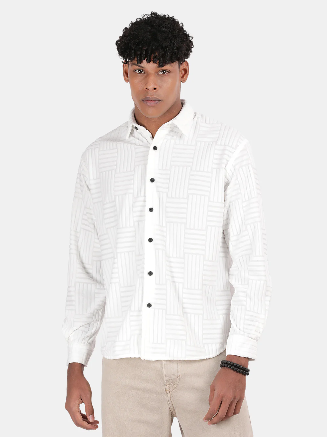 Men White Slim Fit Spread Collar Full Sleeve Casual Shirt - Image 4