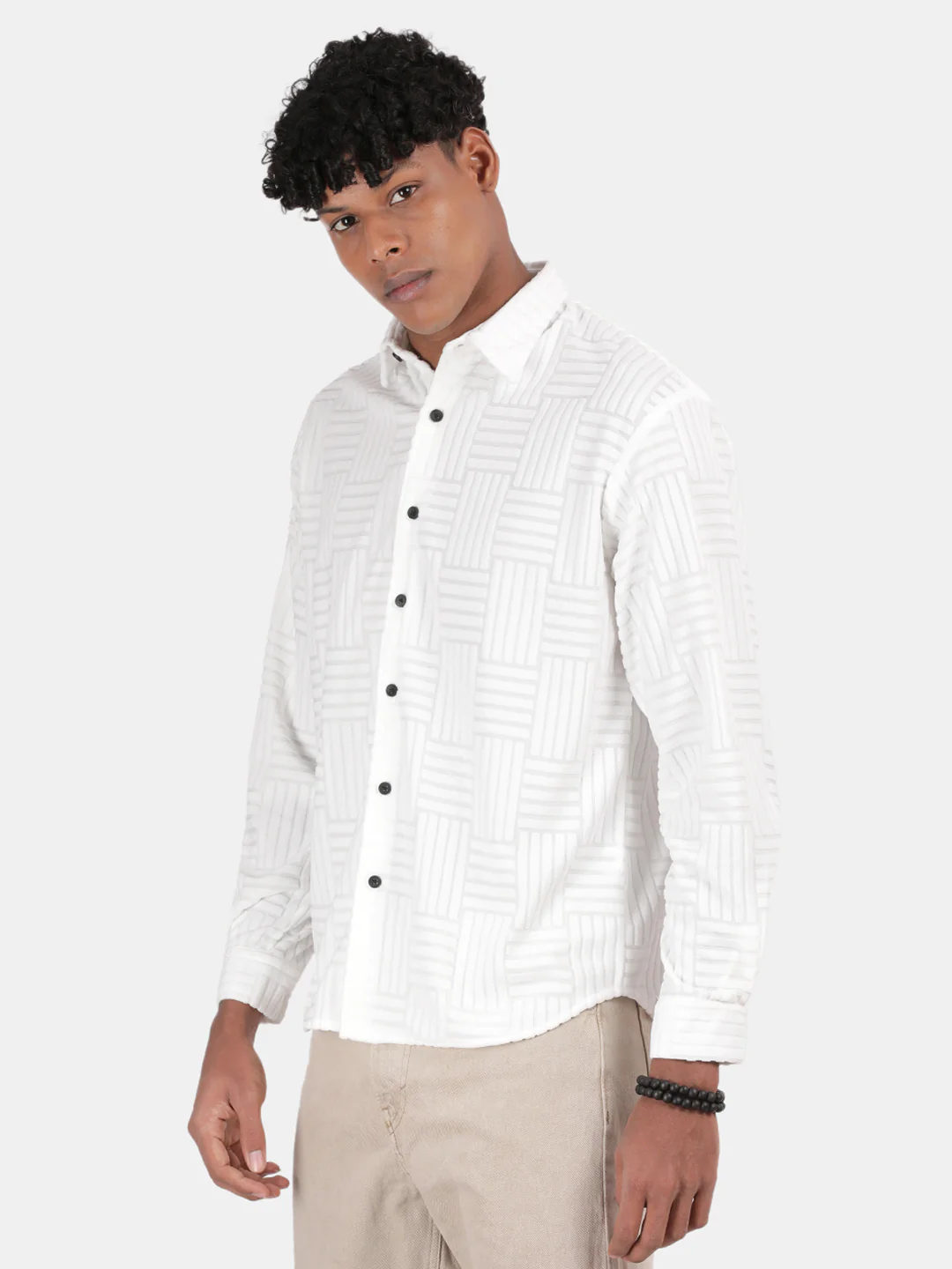 Men White Slim Fit Spread Collar Full Sleeve Casual Shirt - Image 5