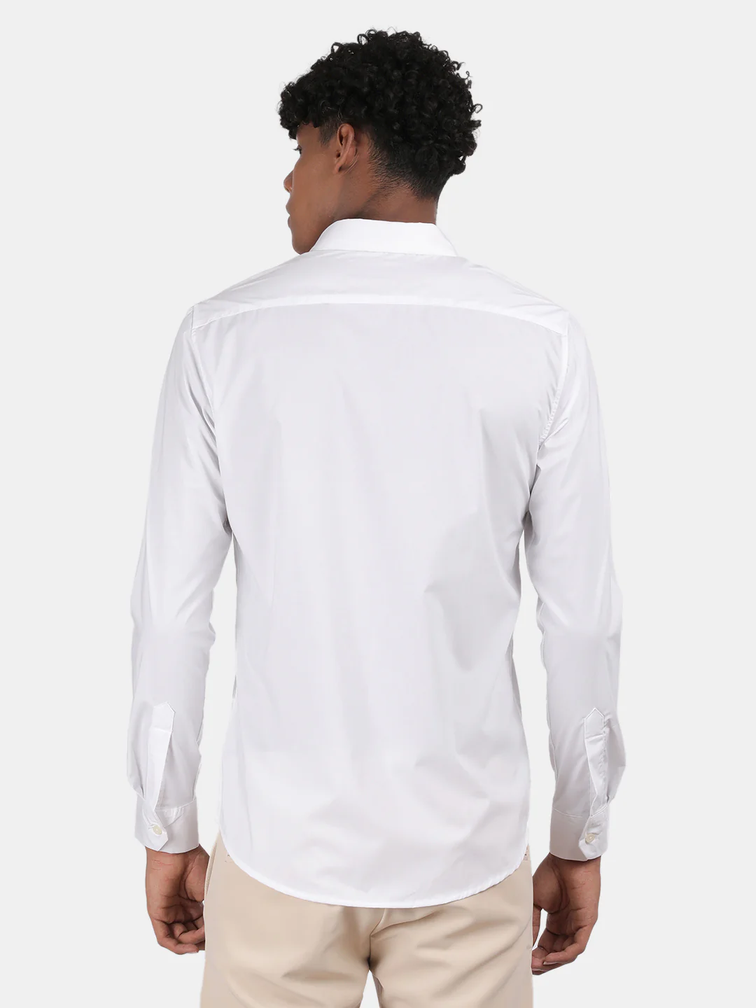 Men White Slim Fit Spread Collar Full Sleeve Casual Shirt - Image 3