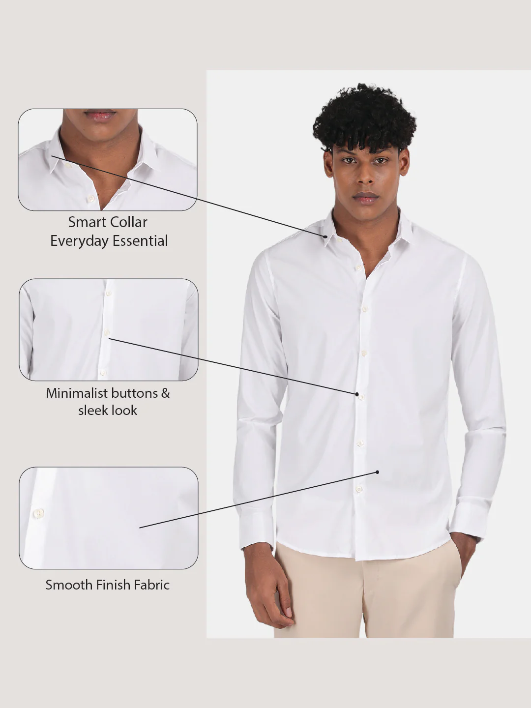 Men White Slim Fit Spread Collar Full Sleeve Casual Shirt - Image 6