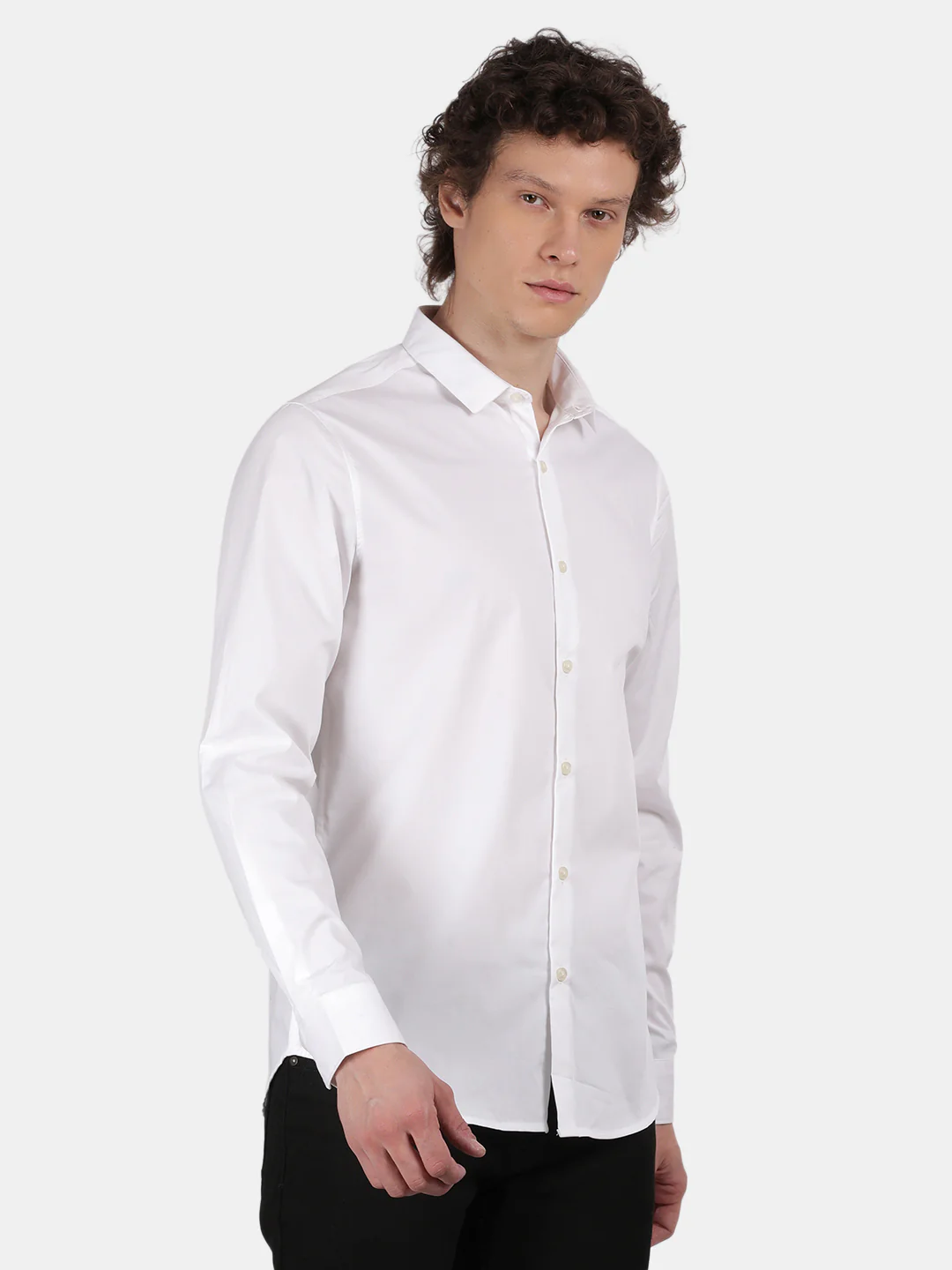 Men White Slim Fit Spread Collar Full Sleeve Casual Shirt - Image 5