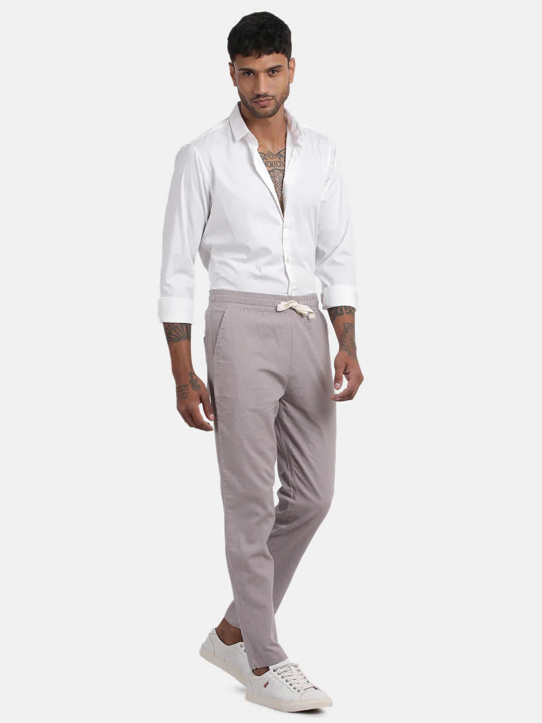 Men White Slim Fit Spread Collar Full Sleeve Casual Shirt - Image 3
