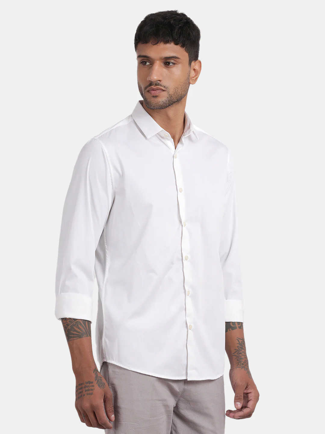Men White Slim Fit Spread Collar Full Sleeve Casual Shirt - Image 5