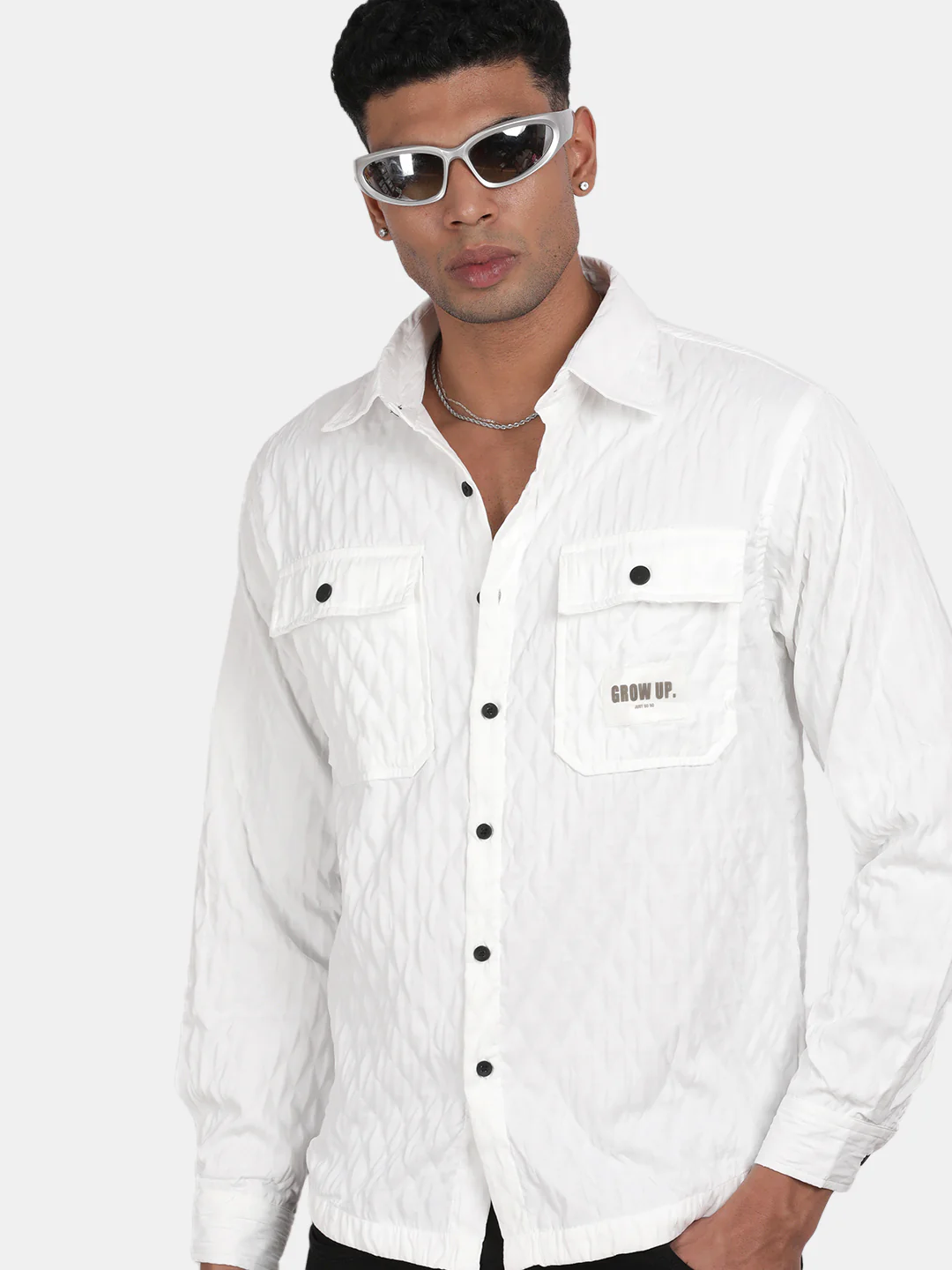 Men White Slim Fit Spread Collar Full Sleeve Casual Shirt - Image 4