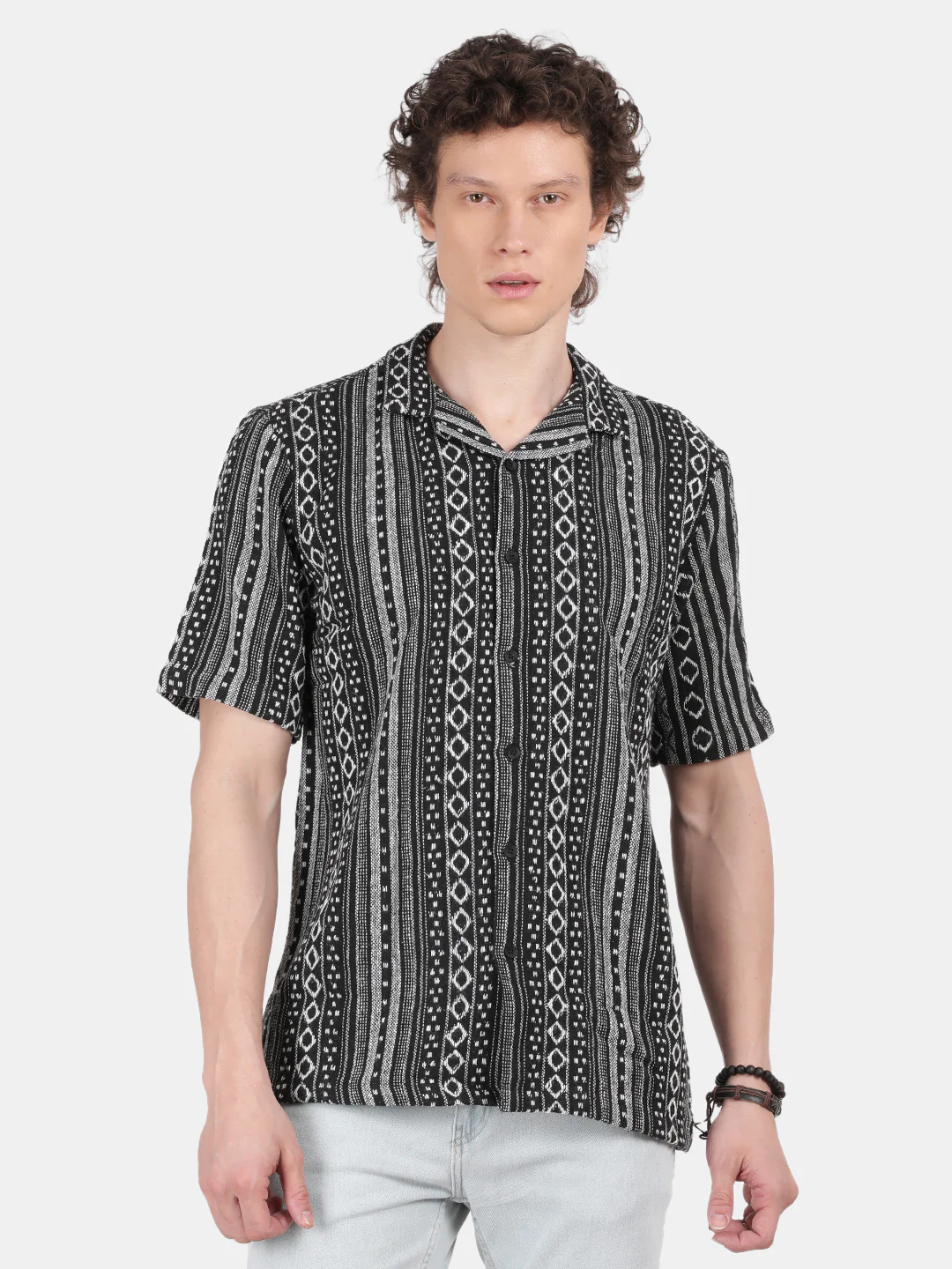 Men Black Slim Fit Spread Collar Half Sleeve Casual Shirt - Image 4