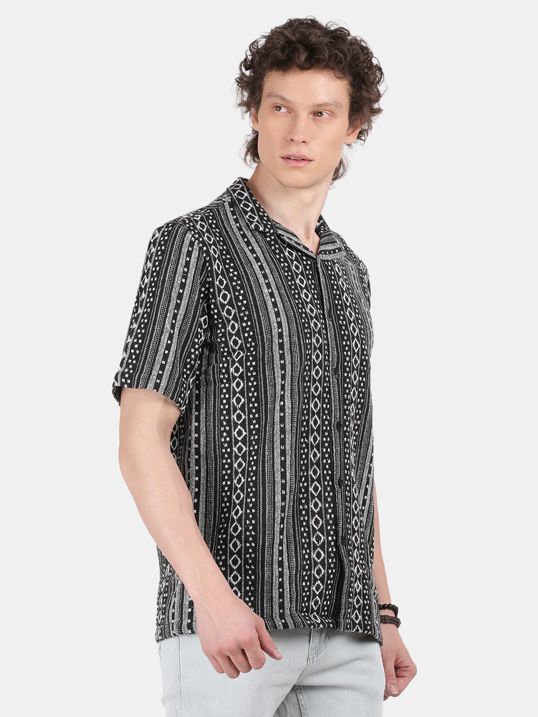 Men Black Slim Fit Spread Collar Half Sleeve Casual Shirt - Image 5