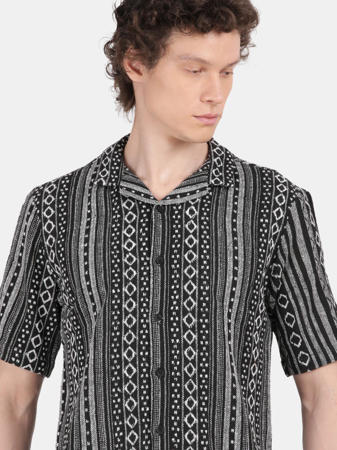 Men Black Slim Fit Spread Collar Half Sleeve Casual Shirt - Image 6