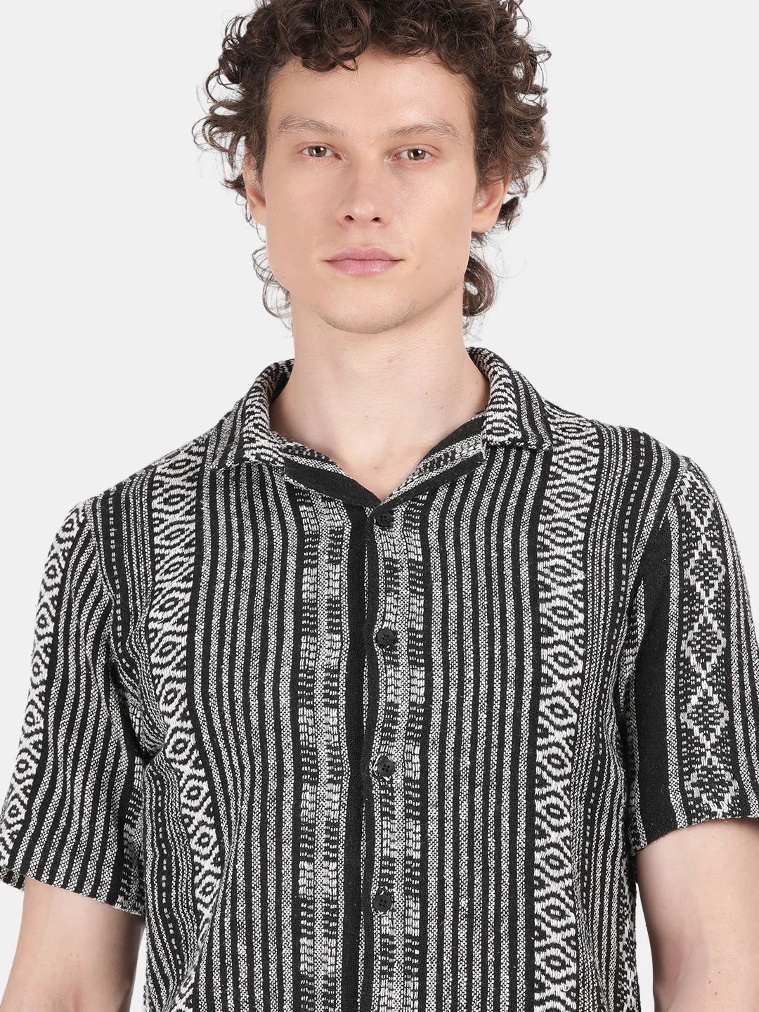 Men Black Slim Fit Spread Collar Half Sleeve Casual Shirt - Image 6