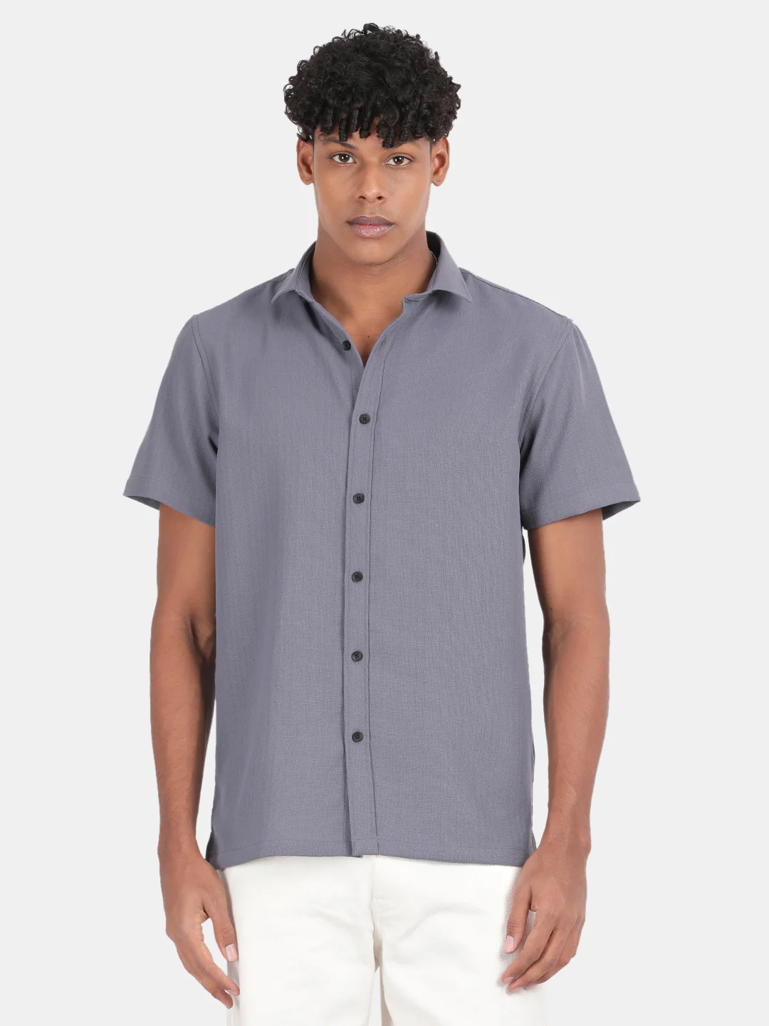 Men White Slim Fit Spread Collar Half Sleeve Casual Shirt - Image 4