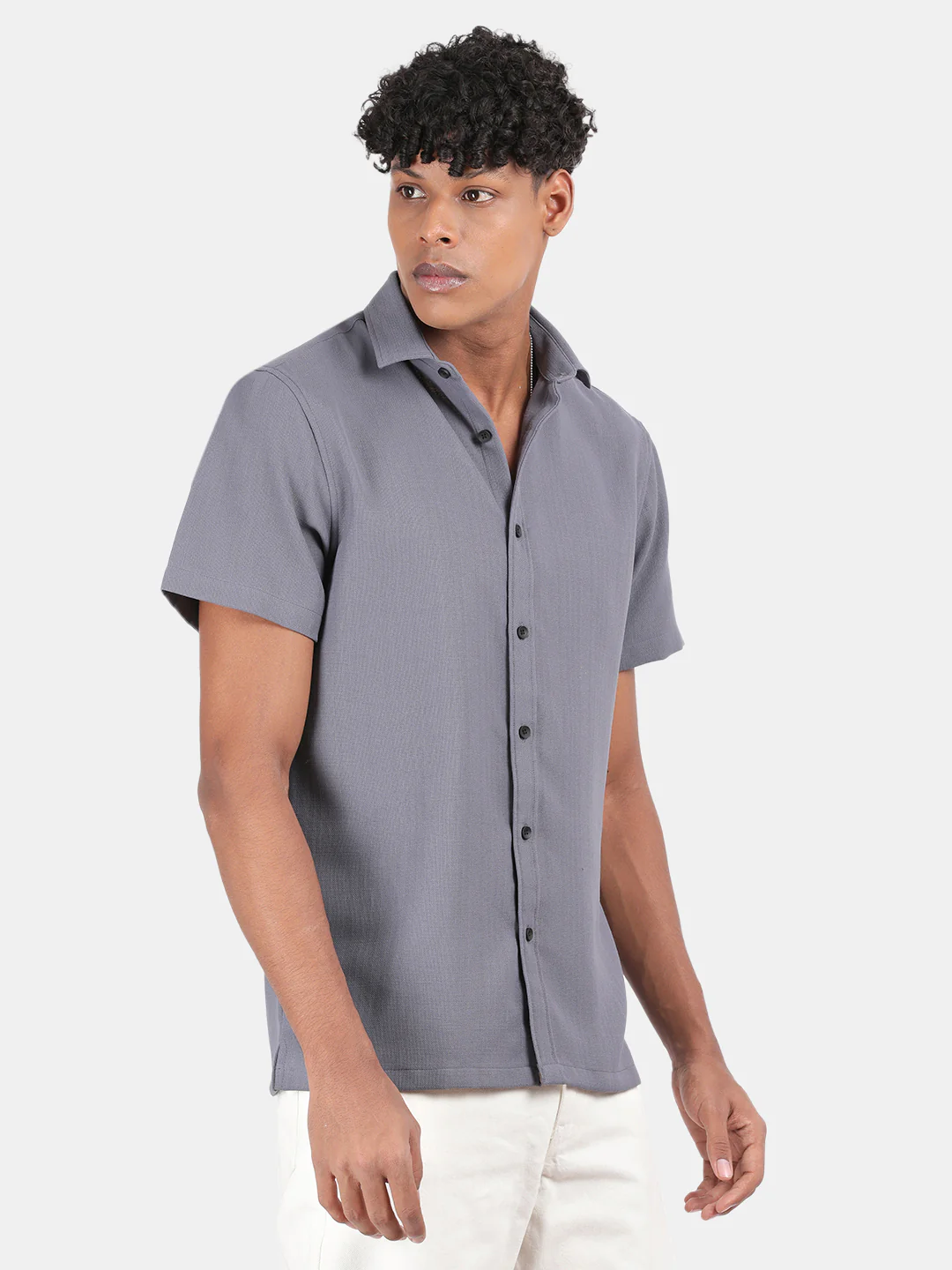 Men White Slim Fit Spread Collar Half Sleeve Casual Shirt - Image 5