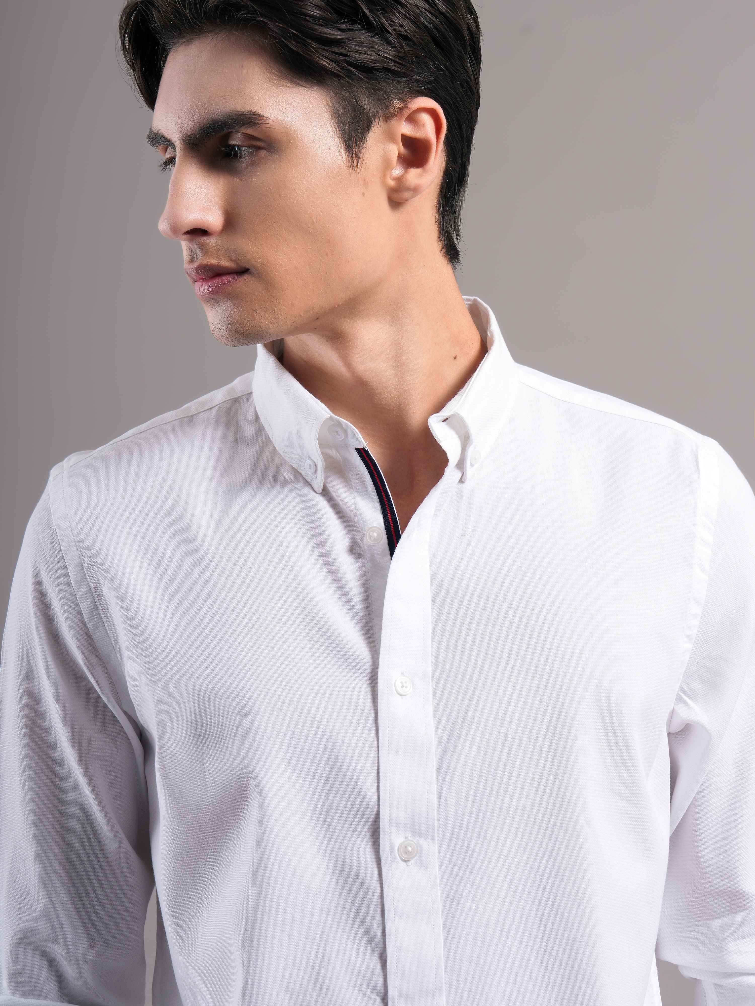 Men White Solid Casual Shirt - Image 4