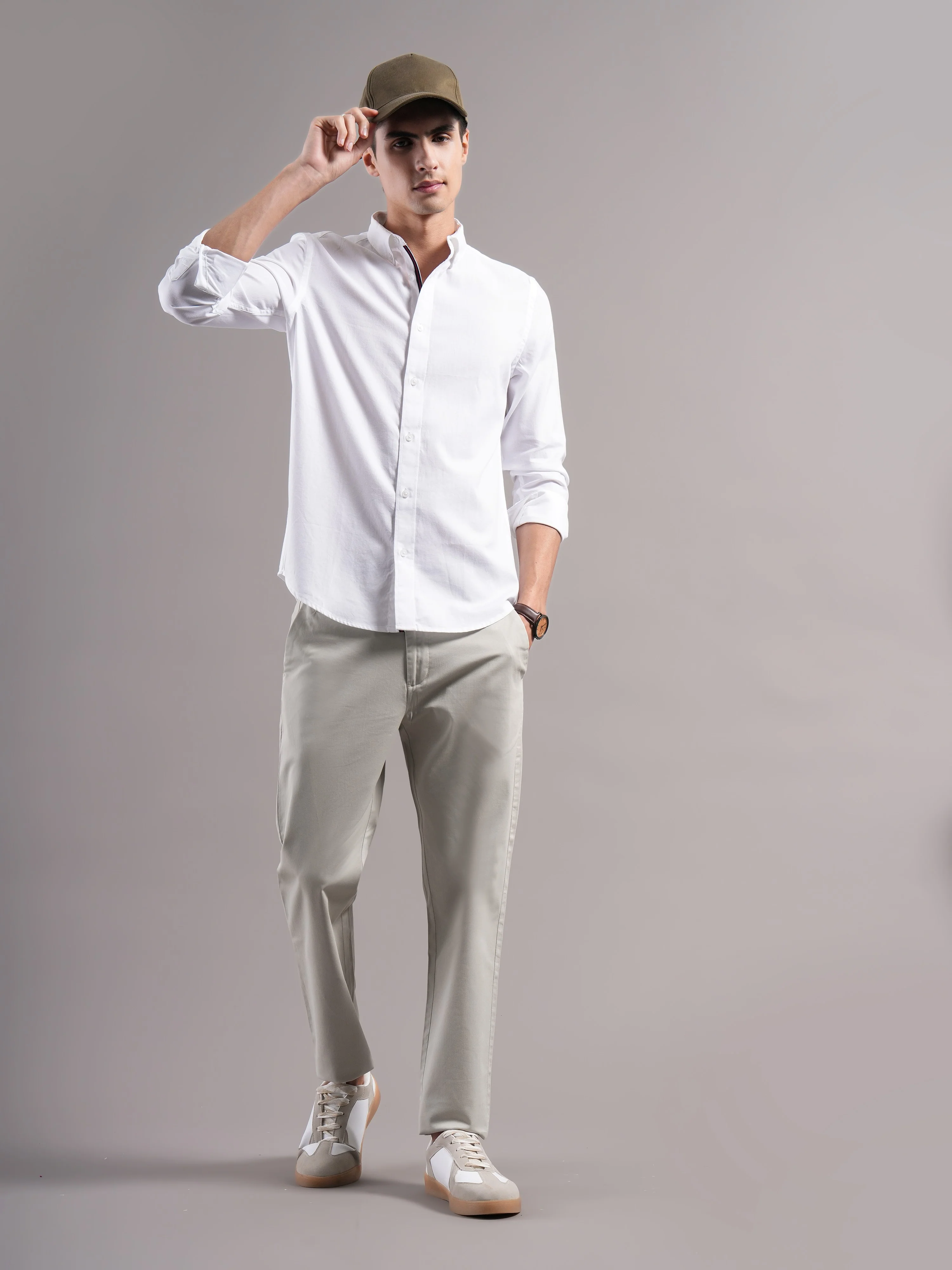 Men White Solid Casual Shirt - Image 5
