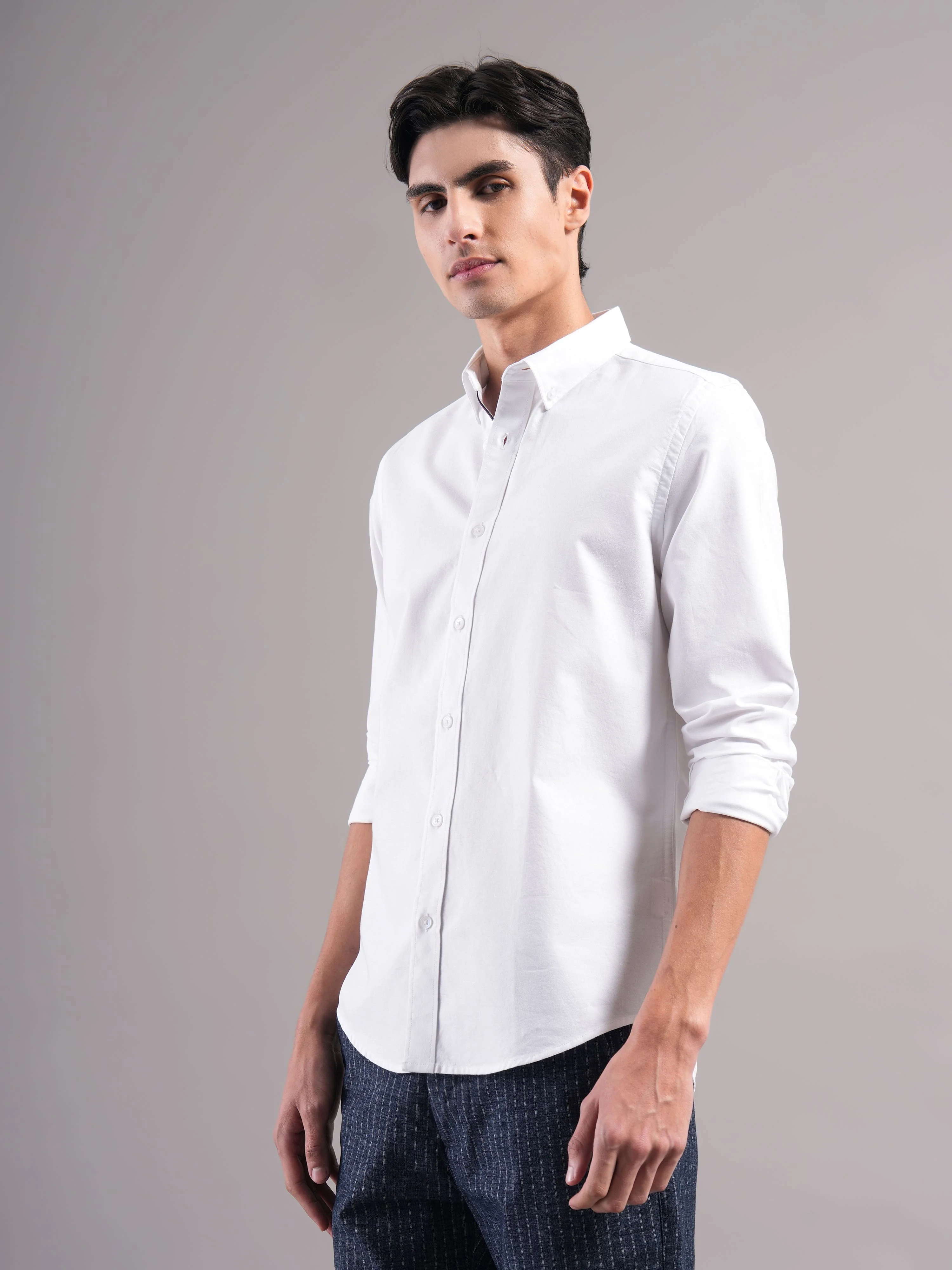 Men White Solid Casual Shirt - Image 6