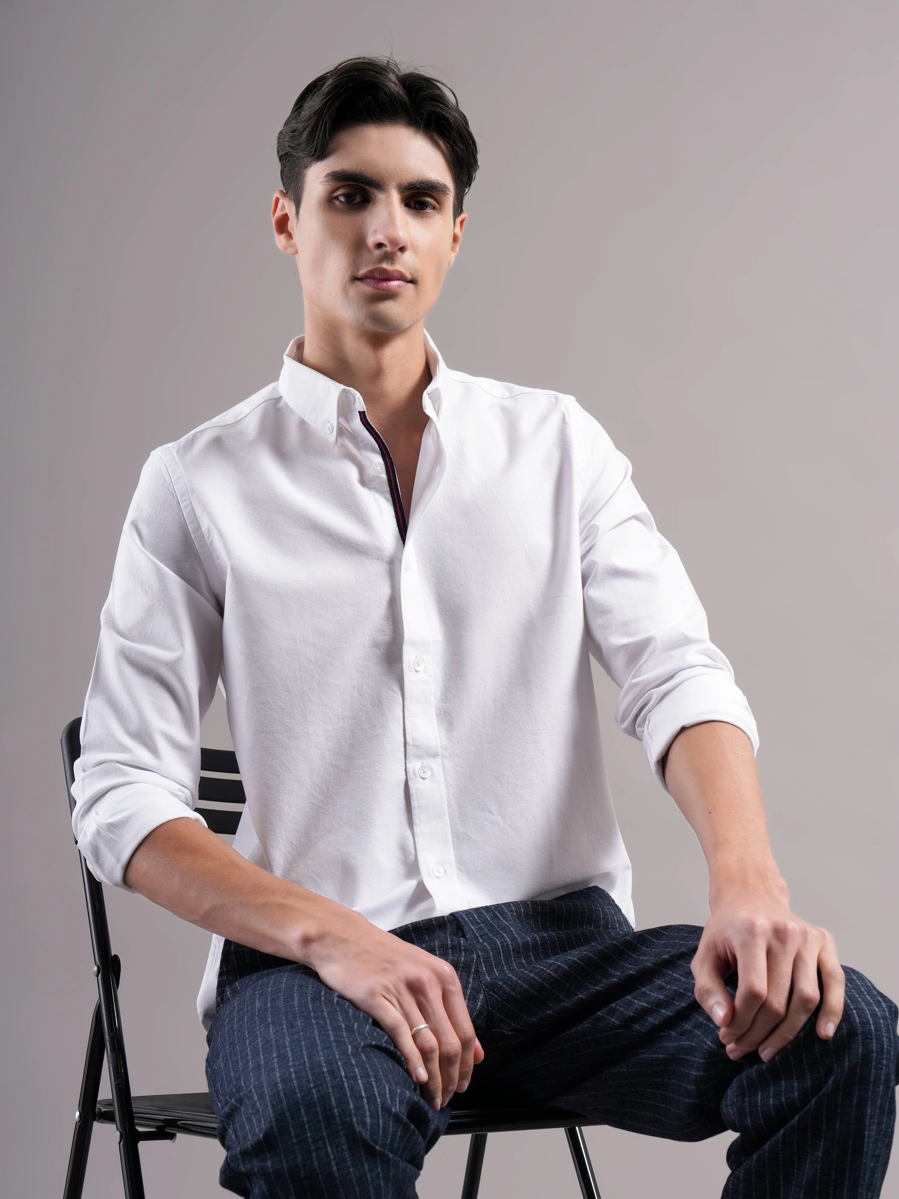 Men White Solid Casual Shirt - Image 8