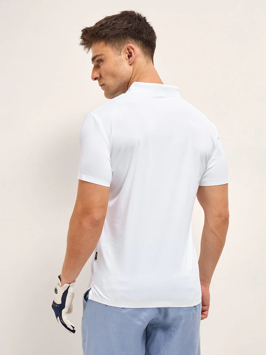 Men White Solid Regular Fit Polo T-shirt - Image 2