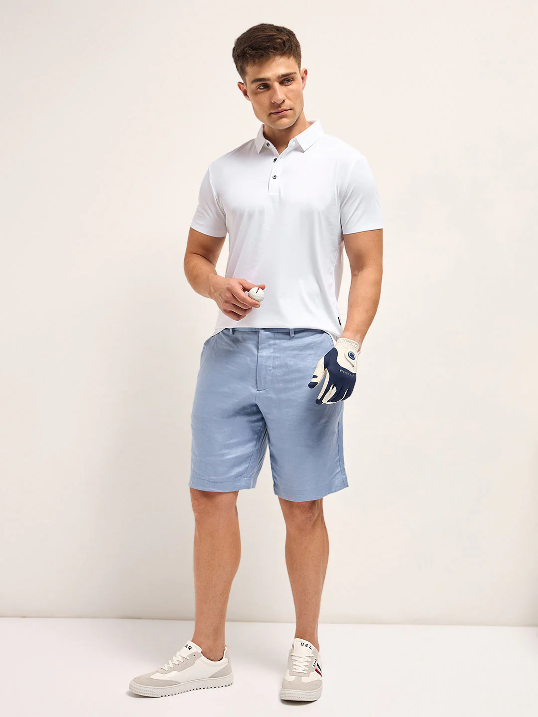 Men White Solid Regular Fit Polo T-shirt - Image 4