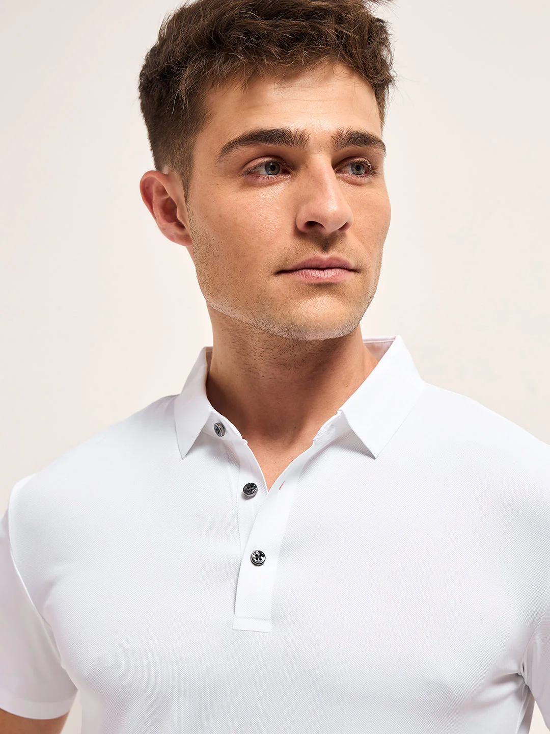 Men White Solid Regular Fit Polo T-shirt - Image 5