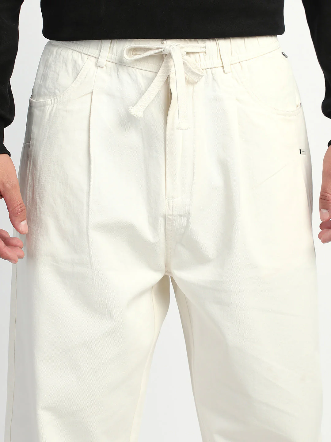 Men White Solid Regular Fit Trousers - Image 6