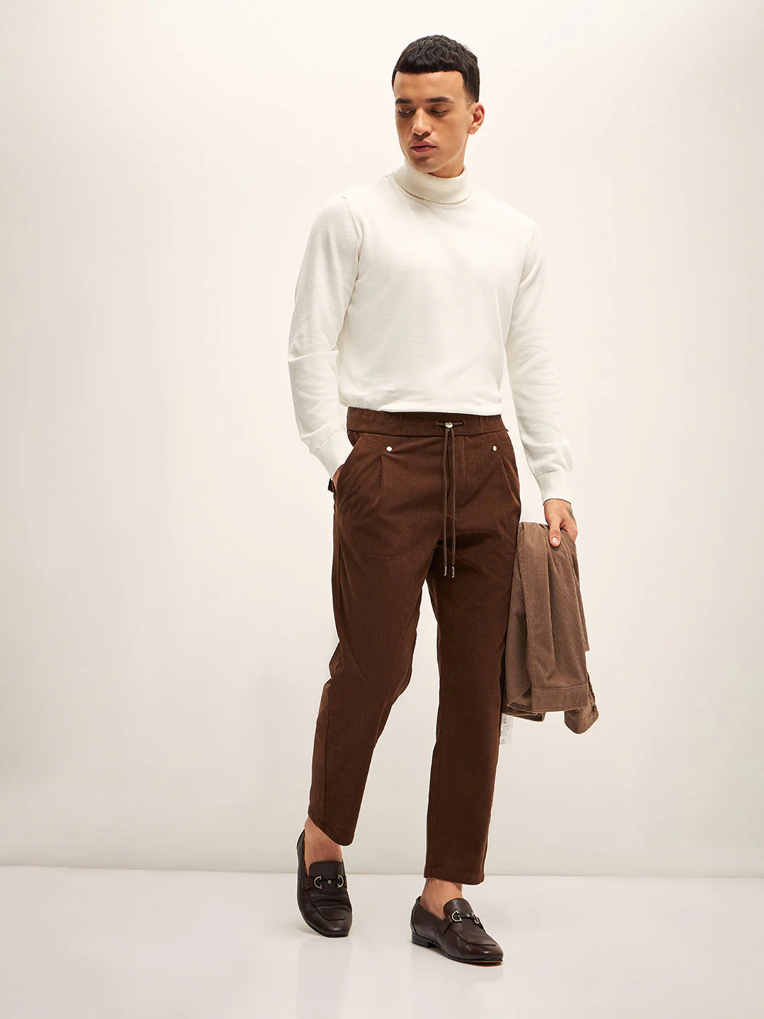 Men White Solid Regular Fit Turtle Neck T-shirt - Image 4