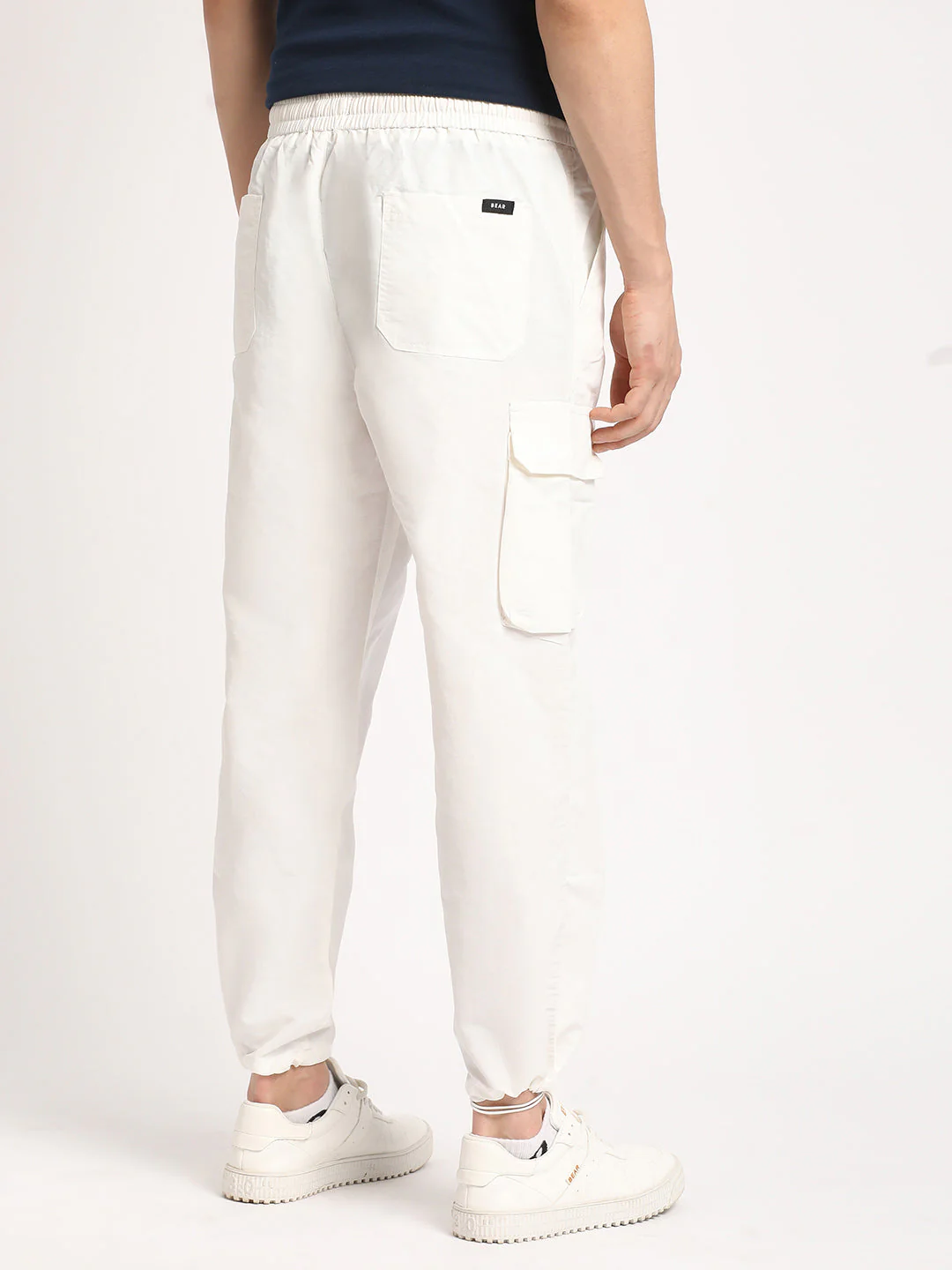 Men White Solid Relaxed Fit Cargo - Image 4