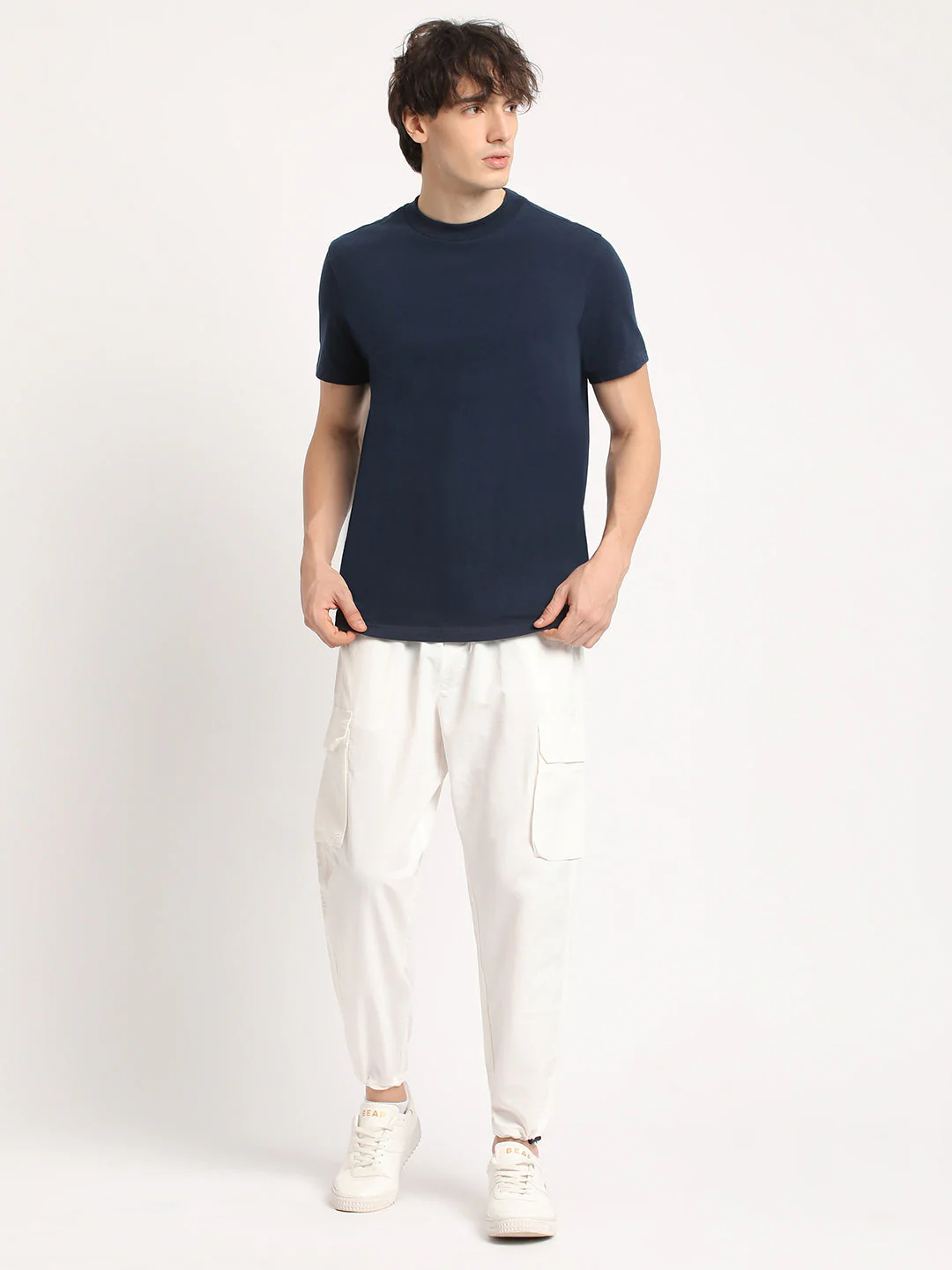 Men White Solid Relaxed Fit Cargo - Image 5