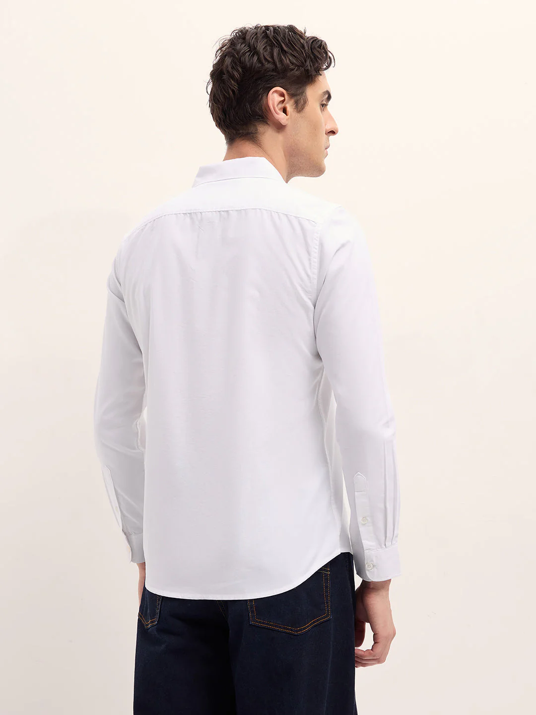 Men White Solid Slim Fit Polyester Casual Shirt - Image 2