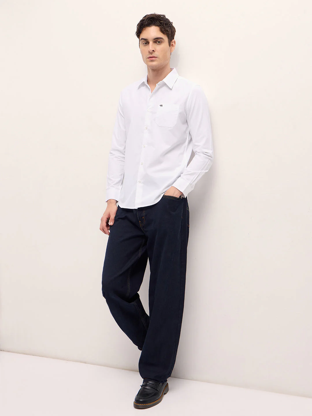 Men White Solid Slim Fit Polyester Casual Shirt - Image 4