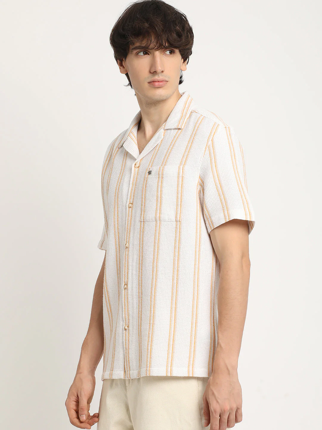 Men  White Stripe Regular Fit Casual Shirt - Image 3