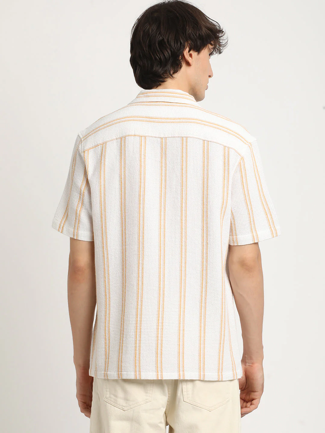 Men  White Stripe Regular Fit Casual Shirt - Image 4