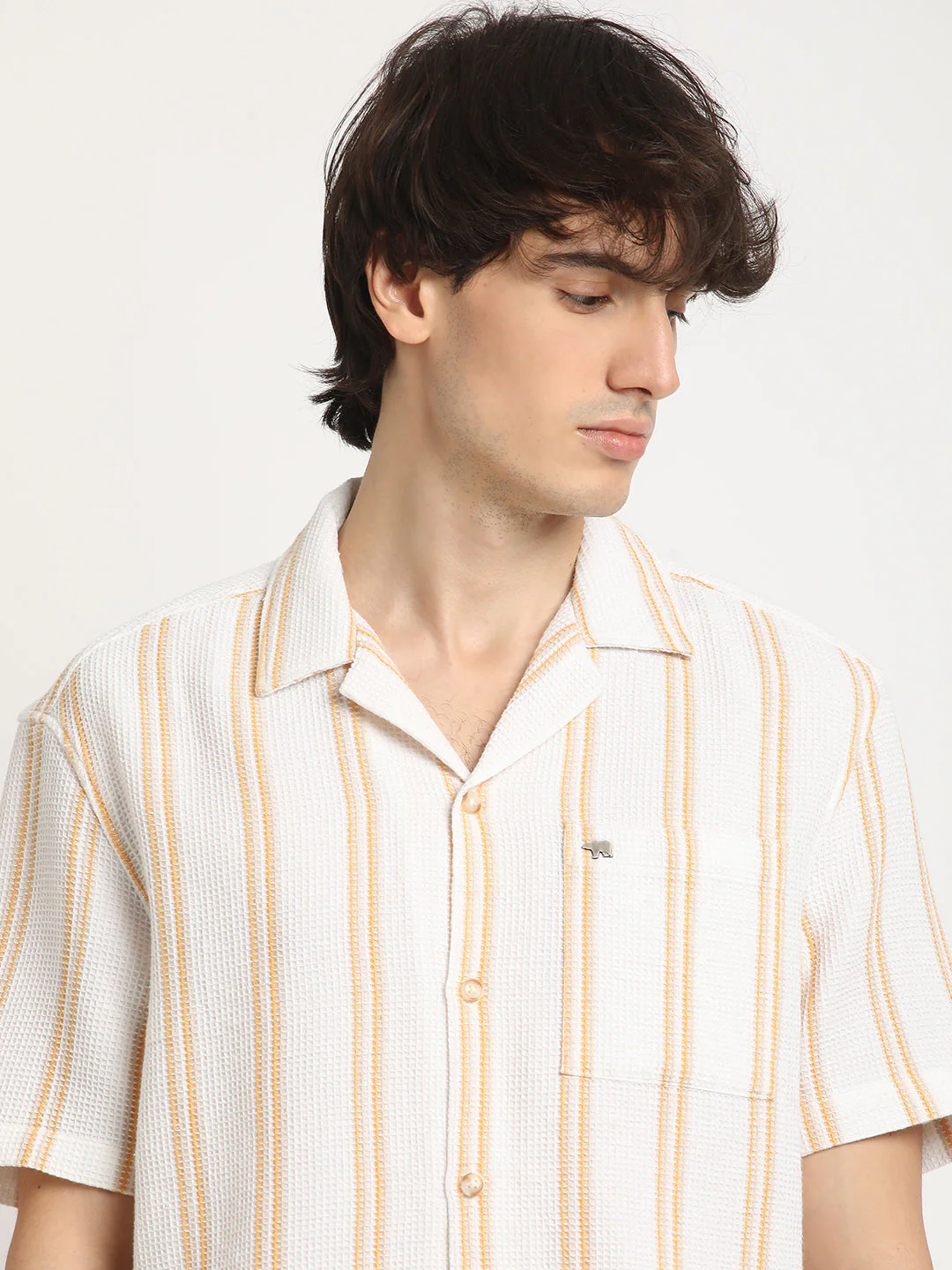 Men  White Stripe Regular Fit Casual Shirt - Image 6