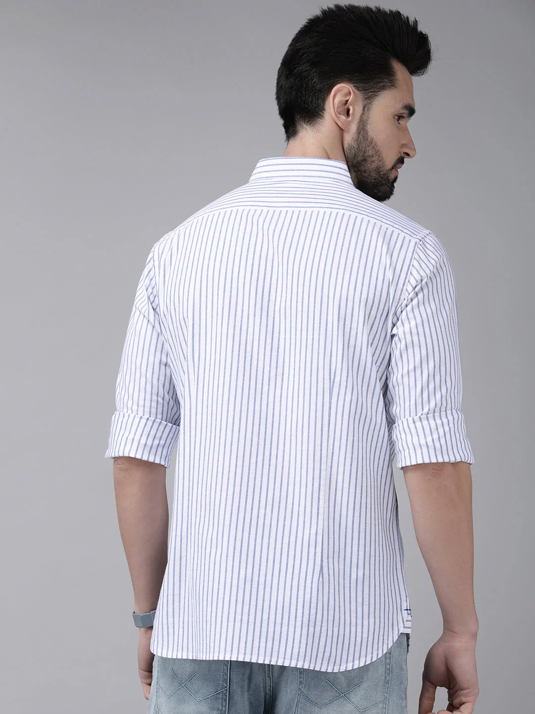 Men White Striped Casual Shirt - Image 2