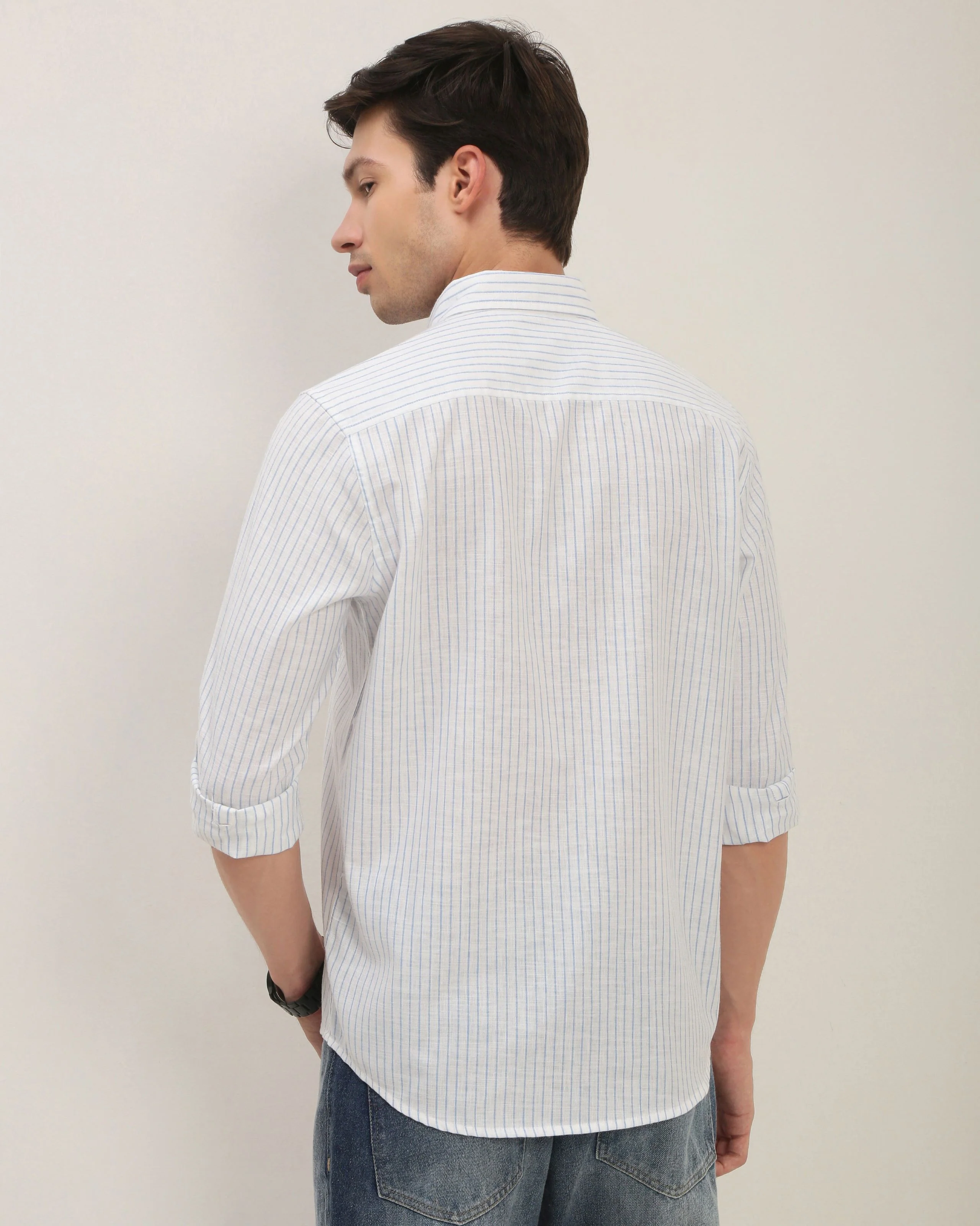 Men White Striped Shirt - Image 2