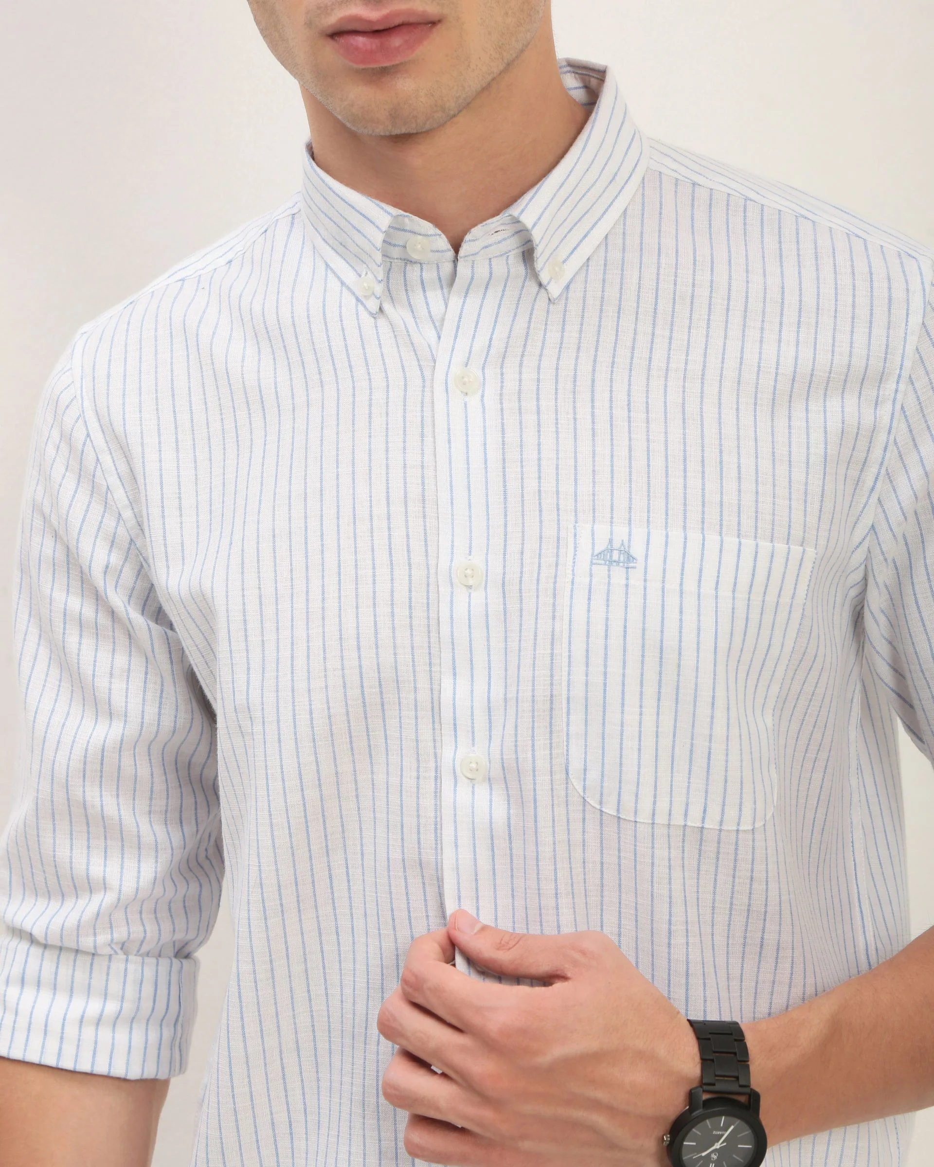 Men White Striped Shirt - Image 3