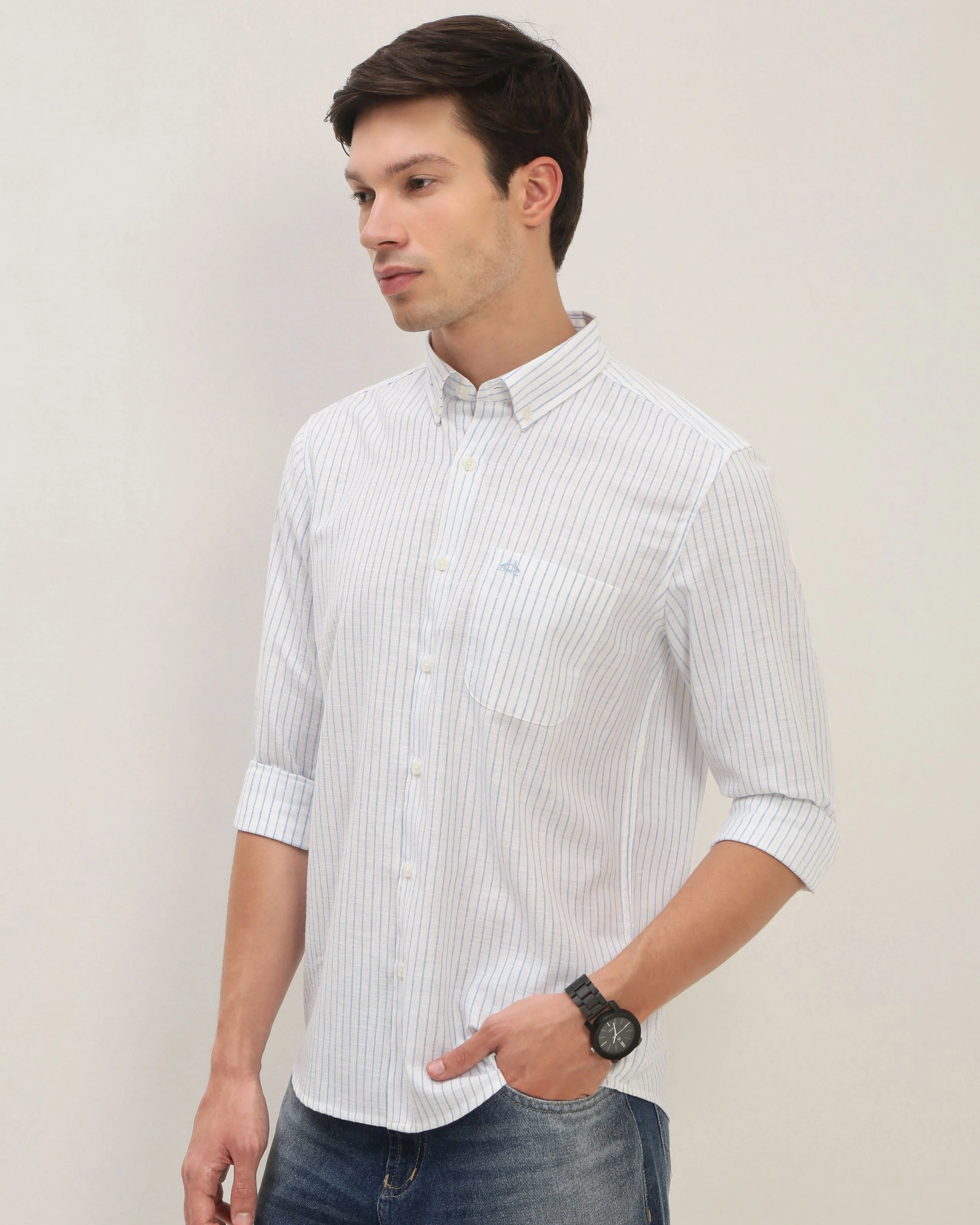 Men White Striped Shirt - Image 4