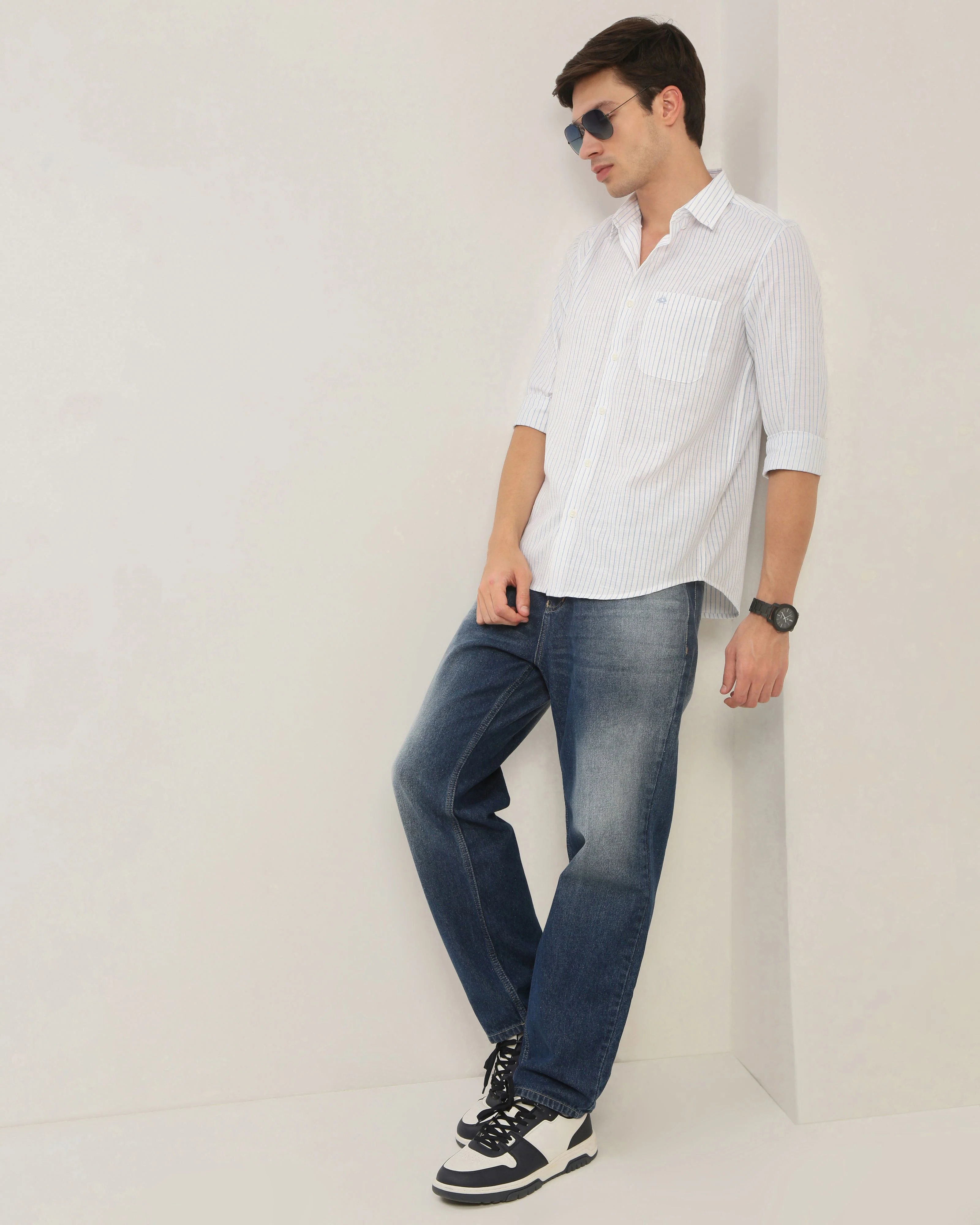 Men White Striped Shirt - Image 5