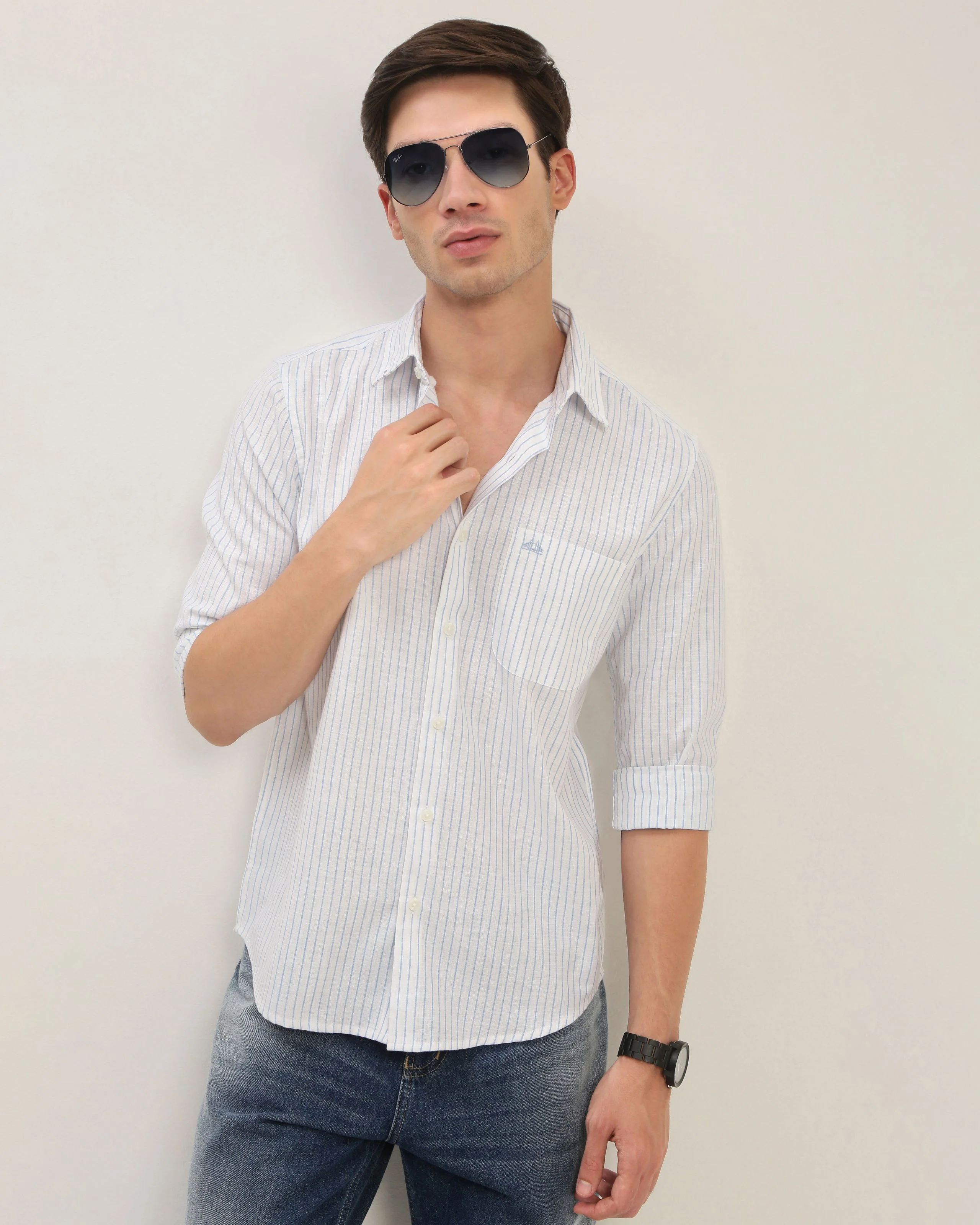 Men White Striped Shirt - Image 6