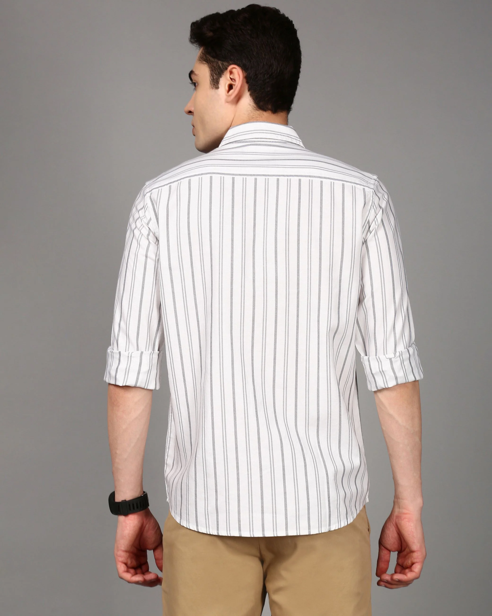 Men White Striped Shirt - Image 2