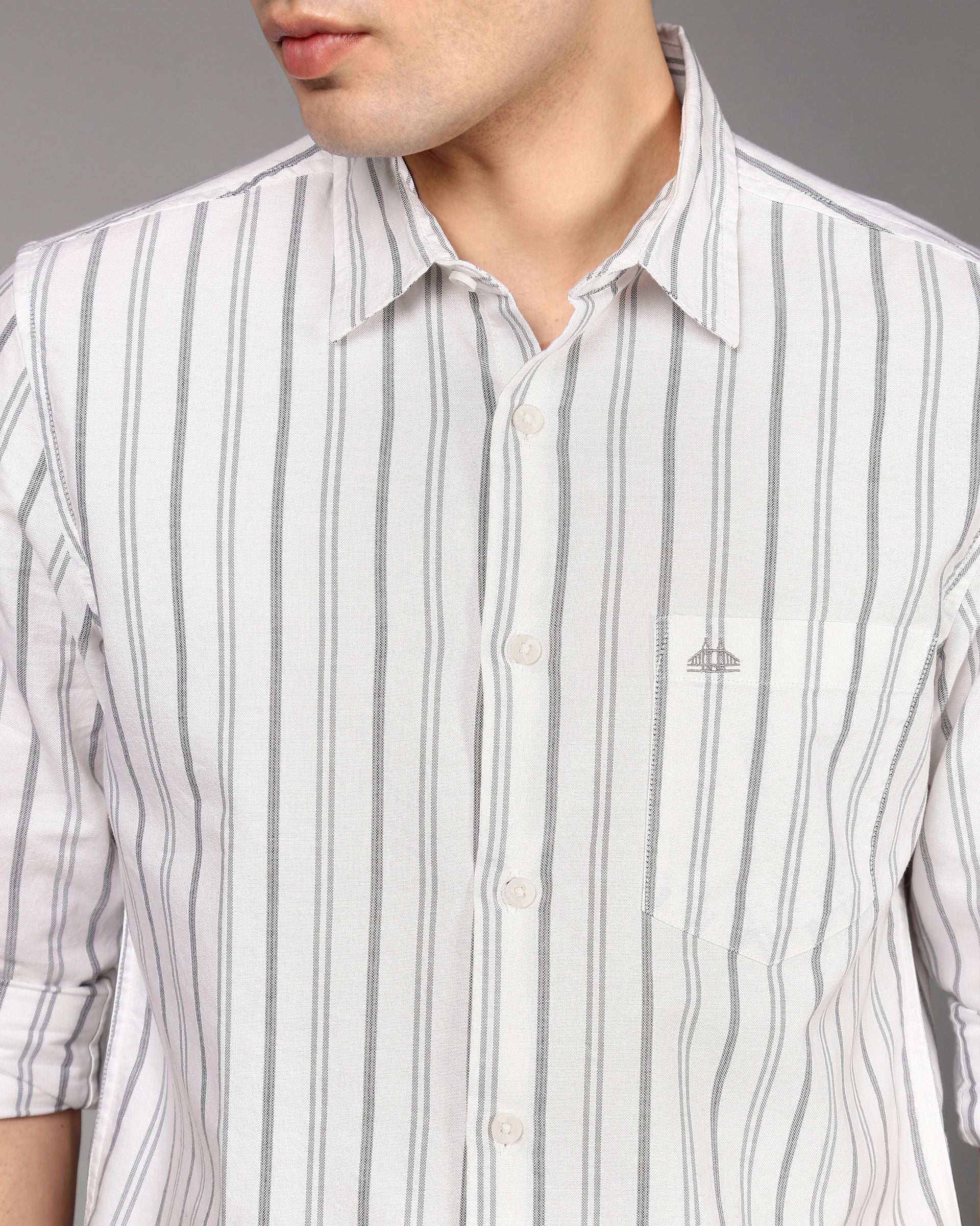 Men White Striped Shirt - Image 3