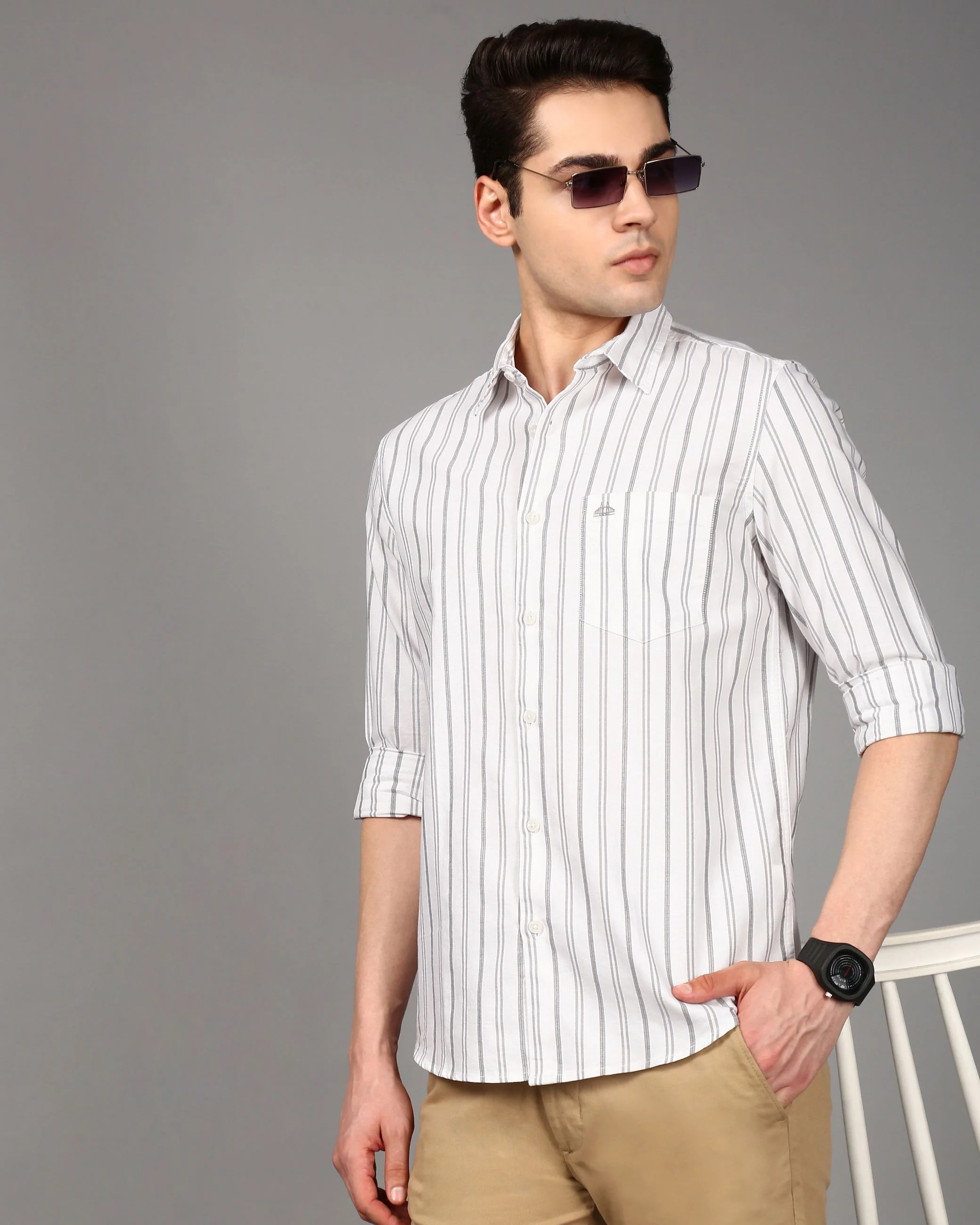 Men White Striped Shirt - Image 4