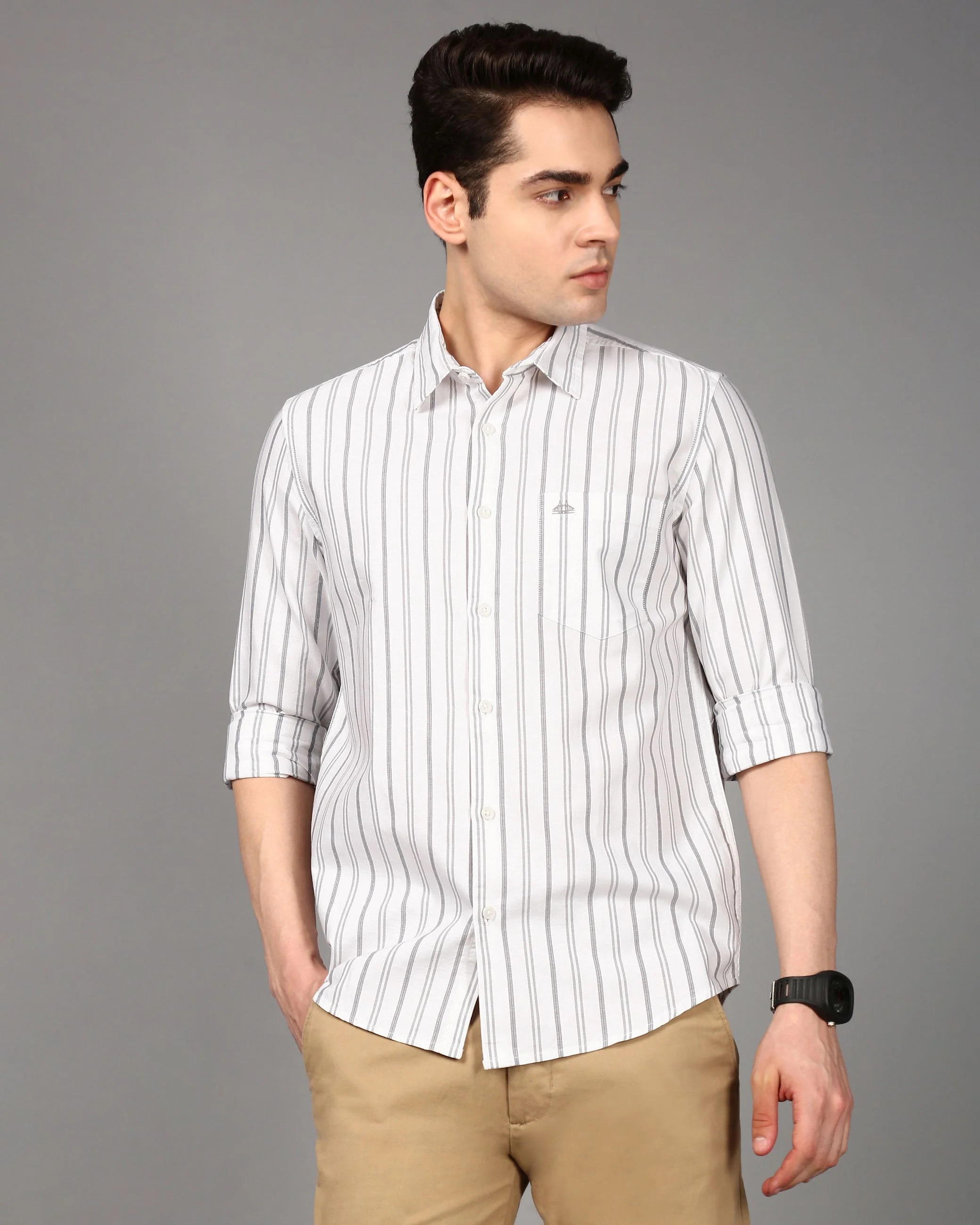 Men White Striped Shirt - Image 5