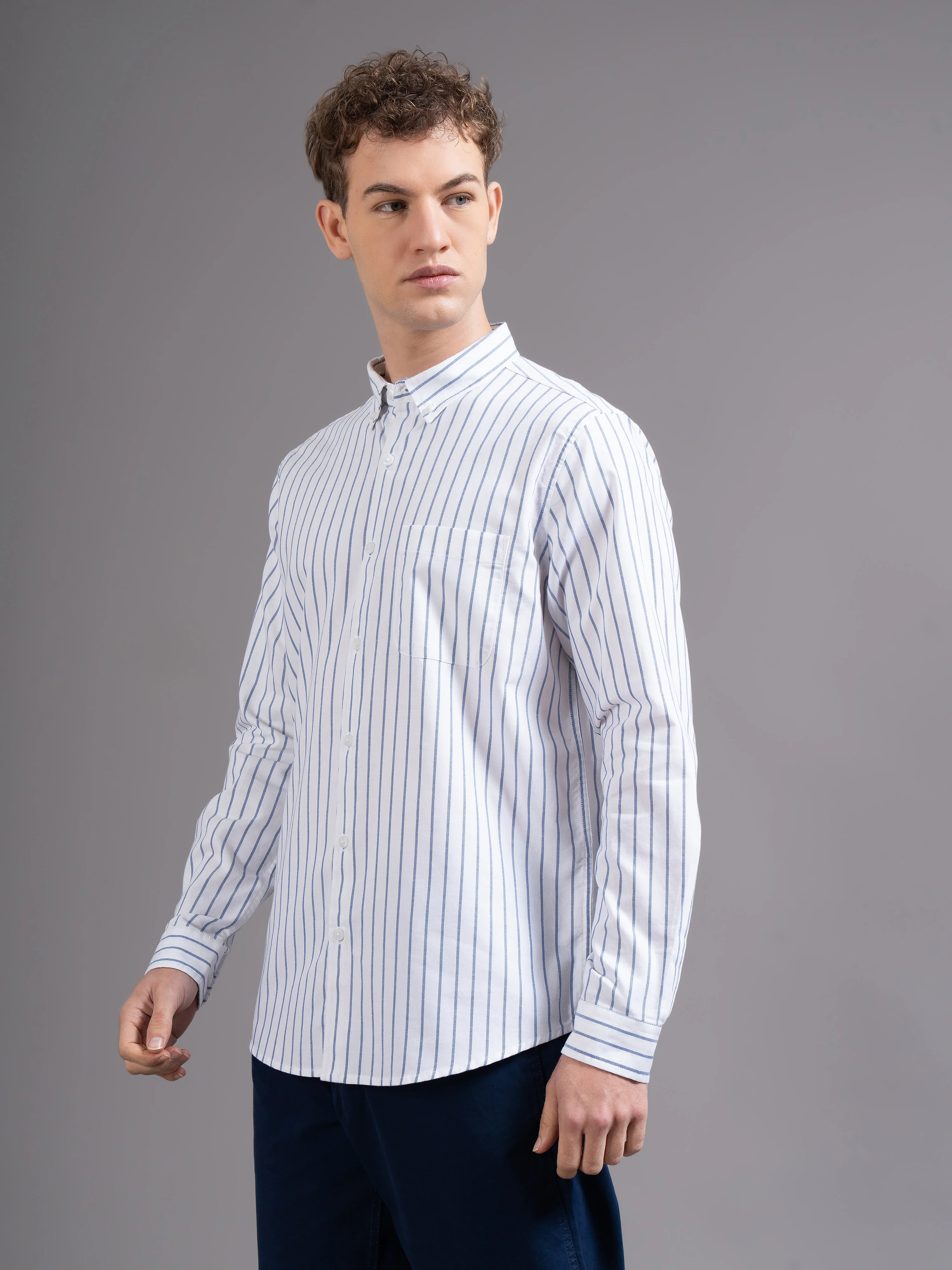 Men White Striped Shirt - Image 2