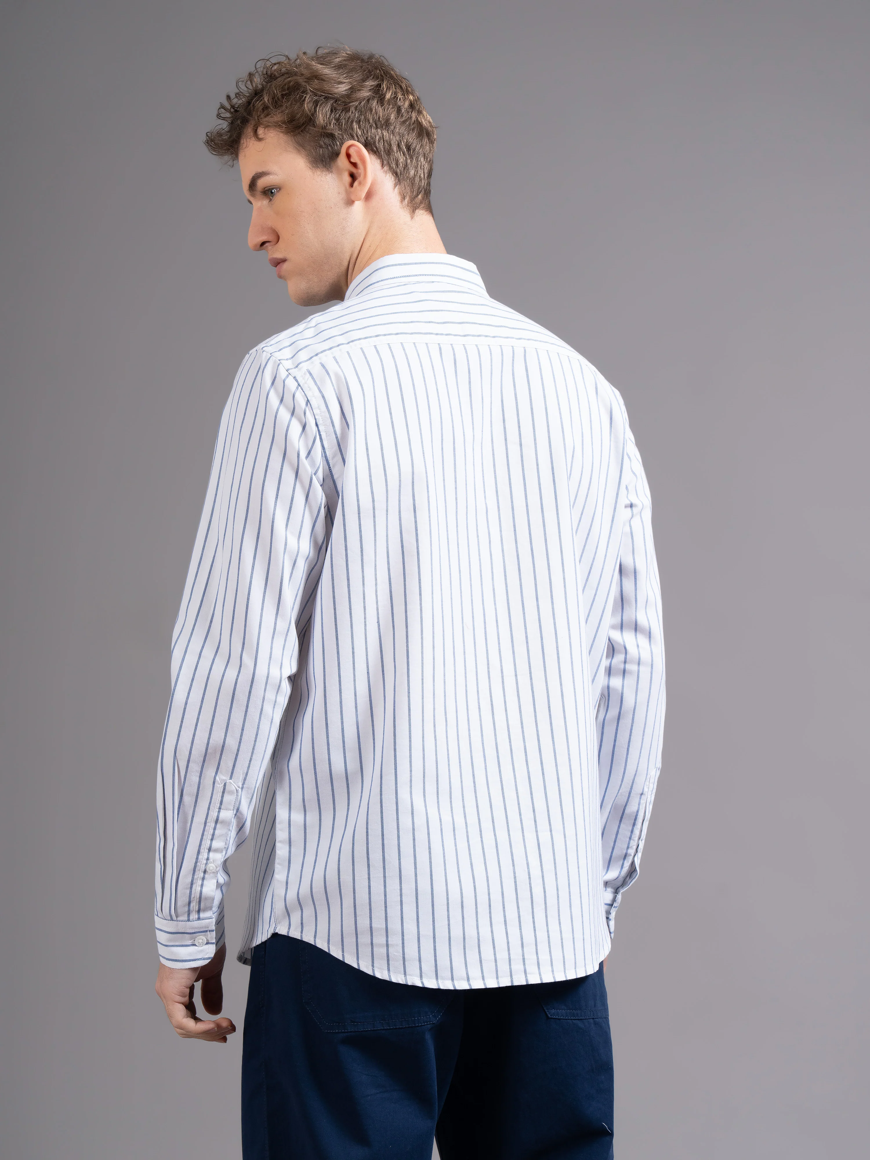 Men White Striped Shirt - Image 3
