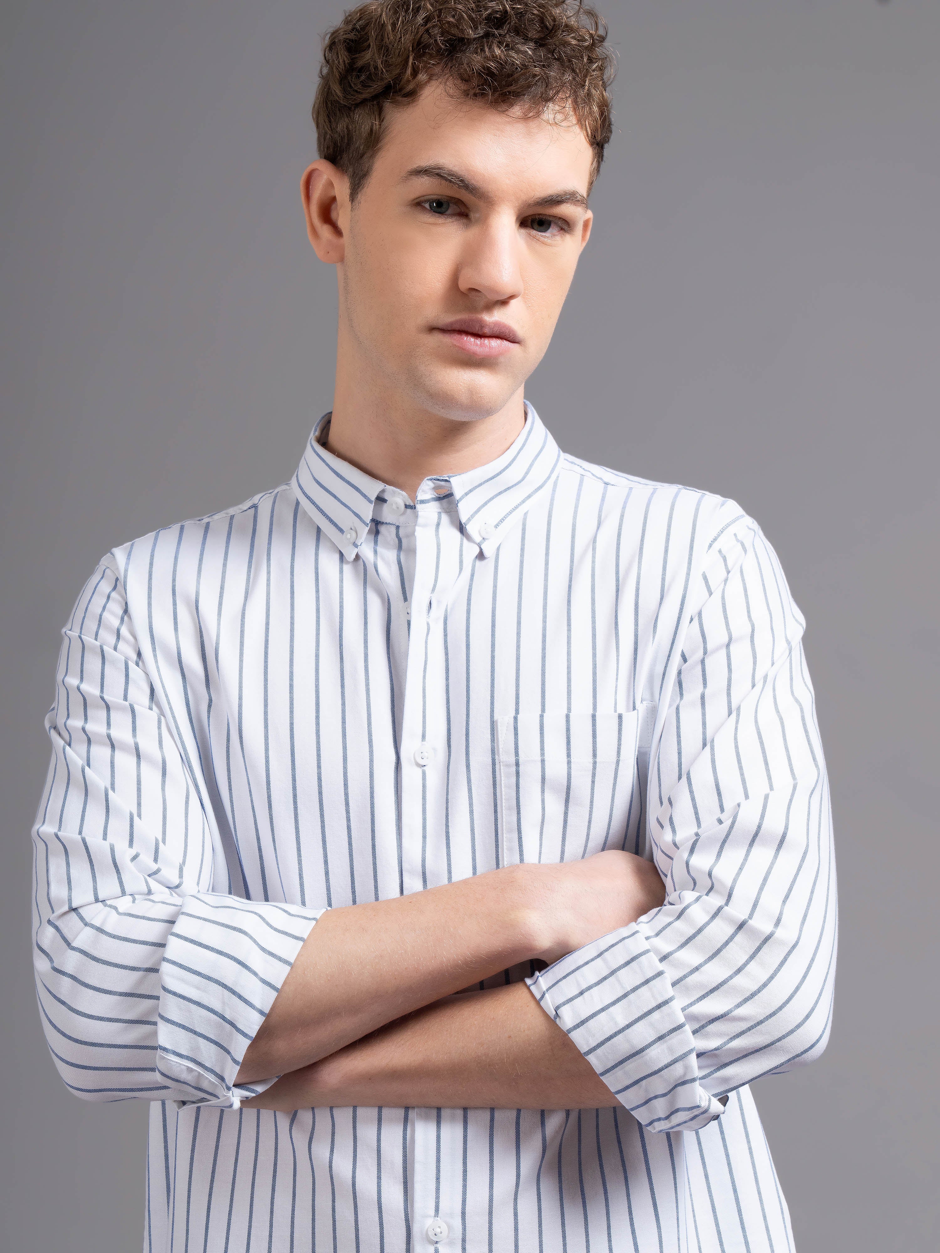 Men White Striped Shirt - Image 4