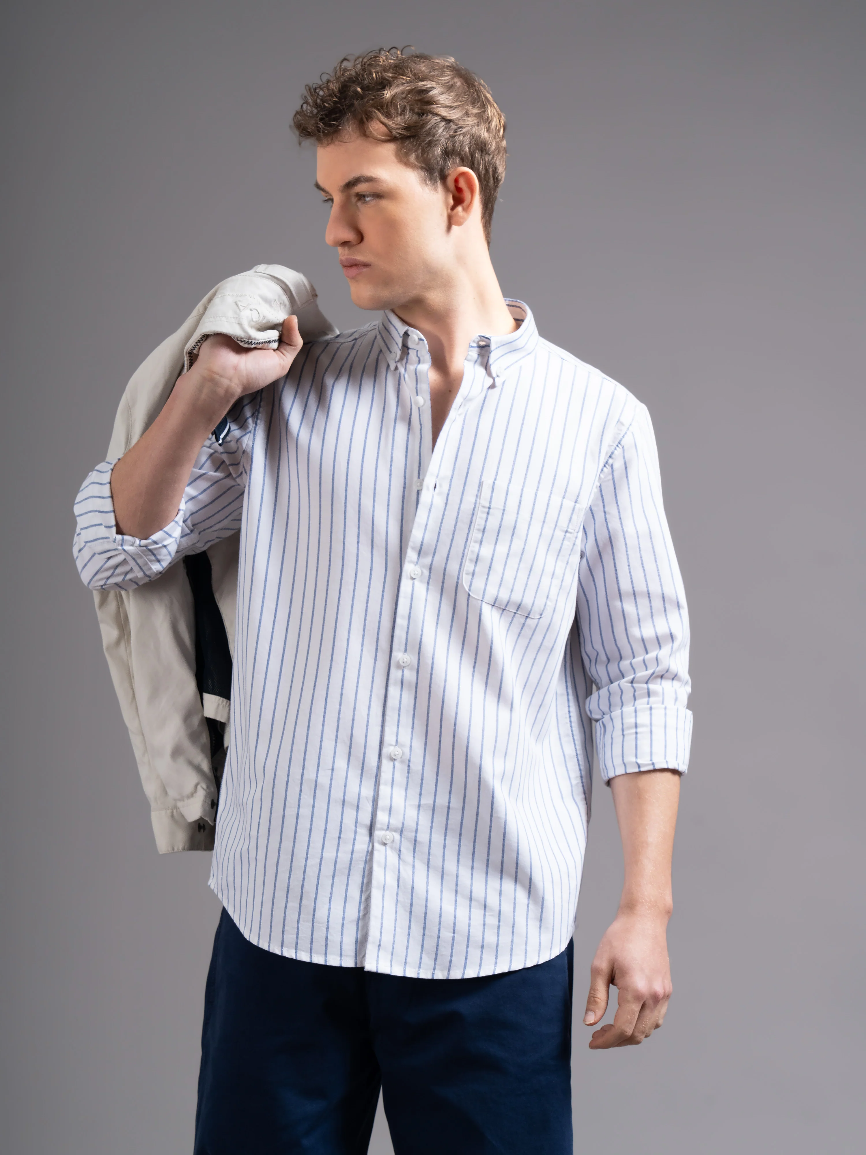 Men White Striped Shirt - Image 5